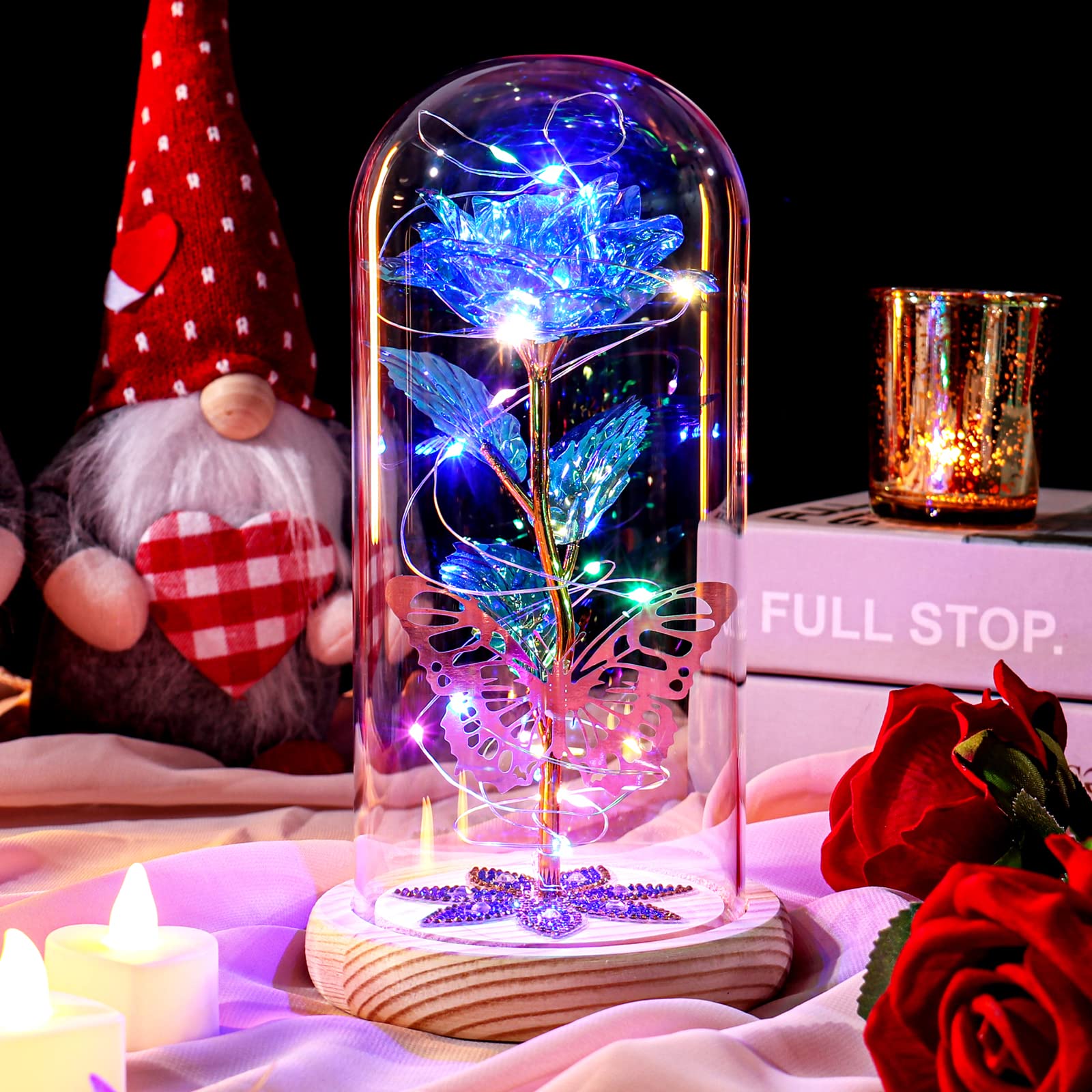 Beferr Preserved Rose in Glass Dome - Eternal Artificial Flower Gift for Women, Mom, Wife, Daughter, Grandma - Birthday, Mother's Day, Anniversary Present - Blue Galaxy Rose - Perfect for Home Decor, Office Desk, Romantic Surprise & Special Occasions