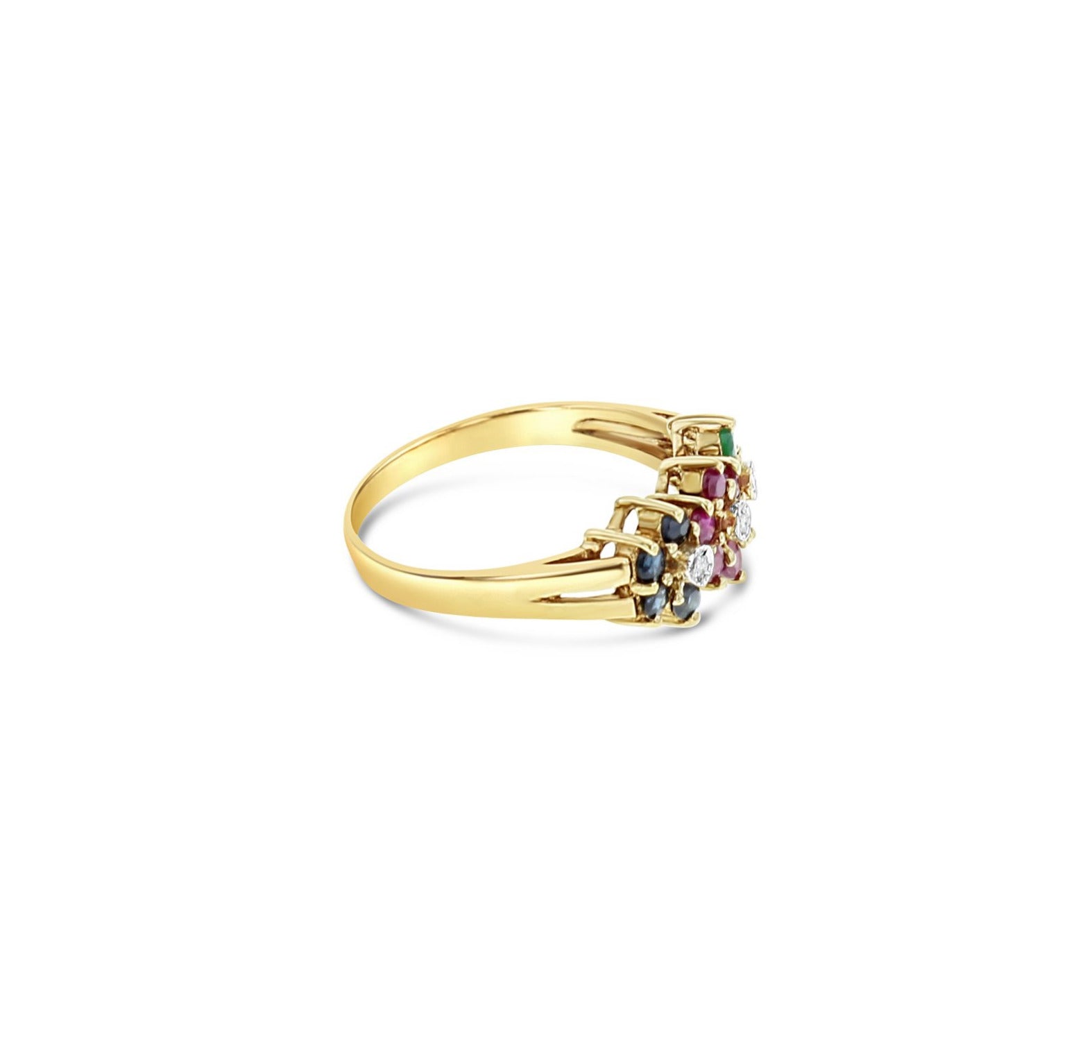 14K Yellow Gold Flower Shaped Ring with Ruby, Sapphire & Emerald Gemstones - Elegant Jewelry for Women, Perfect Gift for Anniversary, Birthday & Special Occasions