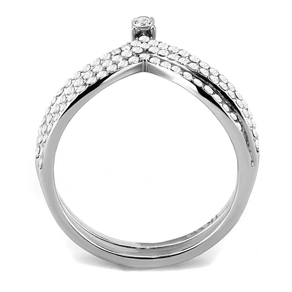 Women's Minimalist Stainless Steel Solitaire Ring - AAA Grade Cubic Zirconia, Stackable Chevron Band for Everyday Wear, Wedding, Anniversary & Gift Giving