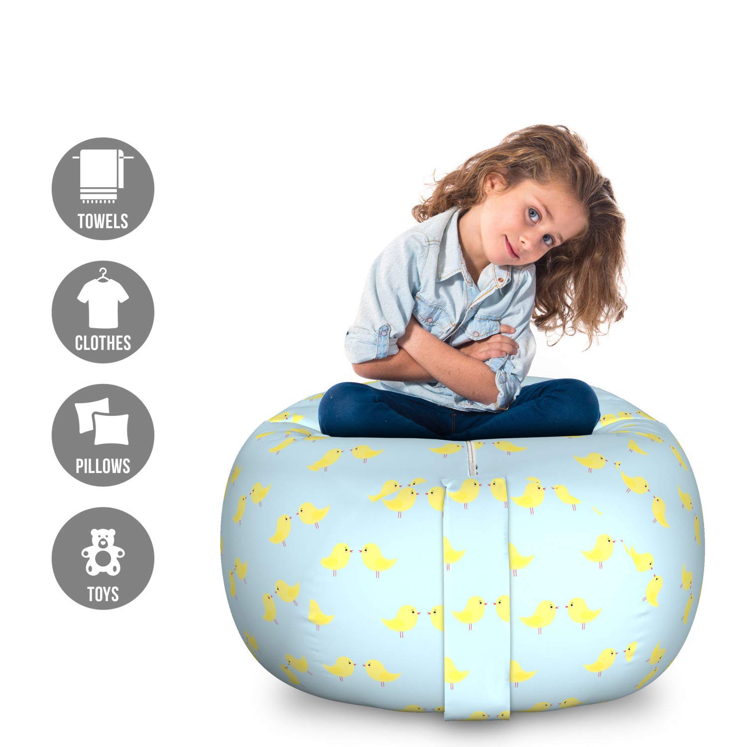 Ambesonne Yellow Bird Toy Storage Bag - Large Washable Organizer for Stuffed Animals | Kids Room Decor