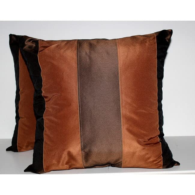 RLF HOME Pascal Stripe Cognac Decorative Throw Pillows (Set of 2) - Luxury Sofa Cushions for Living Room, Bedroom & Home Decor