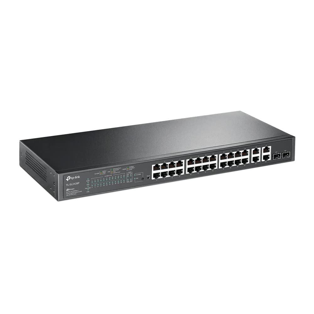 TP-Link JetStream 24-Port 10/100Mbps + 4-Port Gigabit Smart Switch with PoE+ (TL-SL2428P) | SDN, Cloud Access & Omada App Control | Ideal for Office Networks, Smart Homes & Business IT Infrastructure