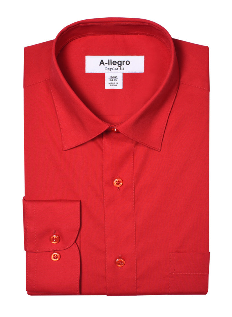 Classic Regular Fit Cotton Convertible Cuff Dress Shirt for Men - Red (Size S100) | Formal & Business Attire, Office Wear, Wedding & Special Occasions
