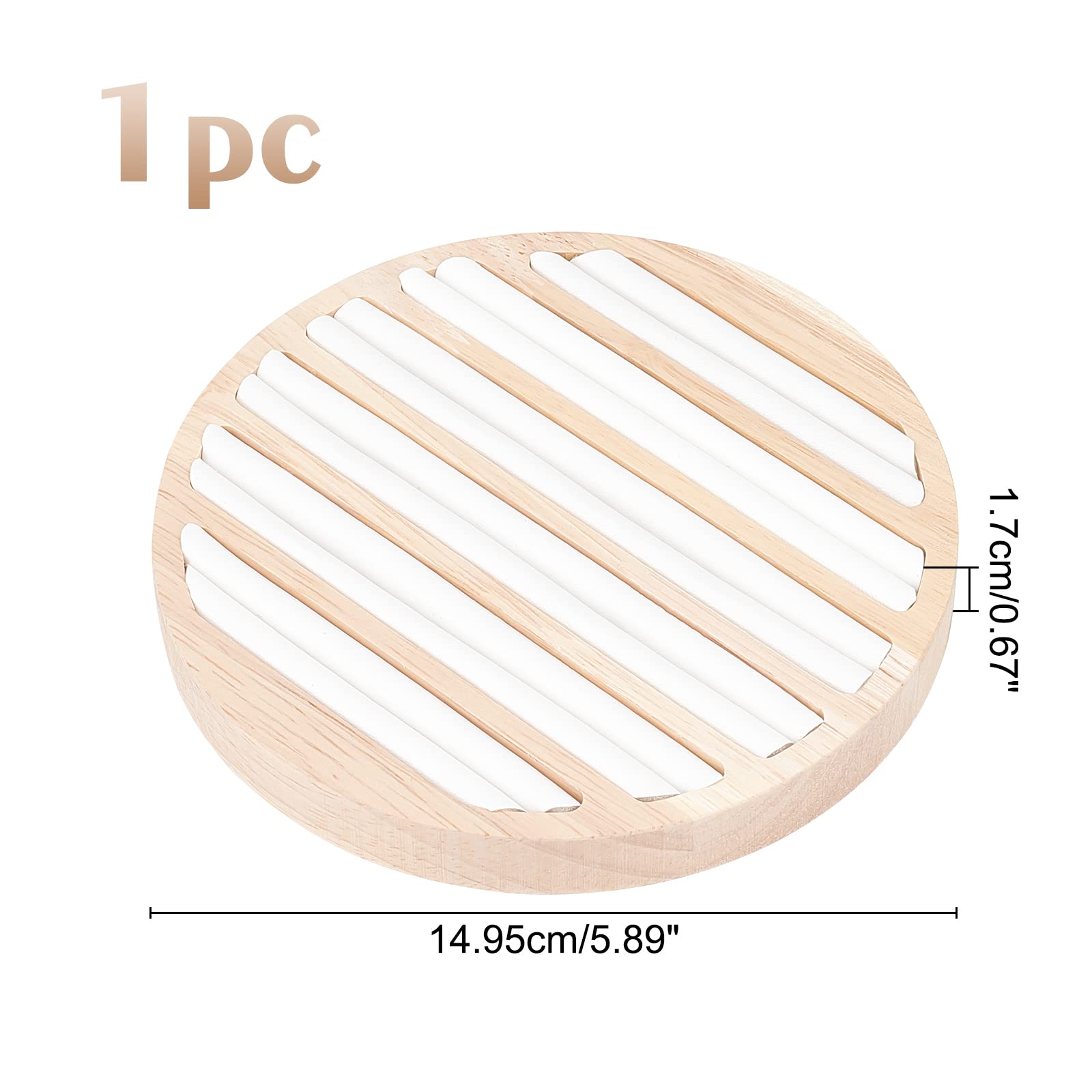 Wooden Jewelry Display Tray with 6 Long Slots & White Leather Insert - 5.89 Inch Diameter Ring Earring Organizer for Retail Stores, Boutiques & Home Jewelry Storage | Perfect for Necklace, Bracelet & Earring Display