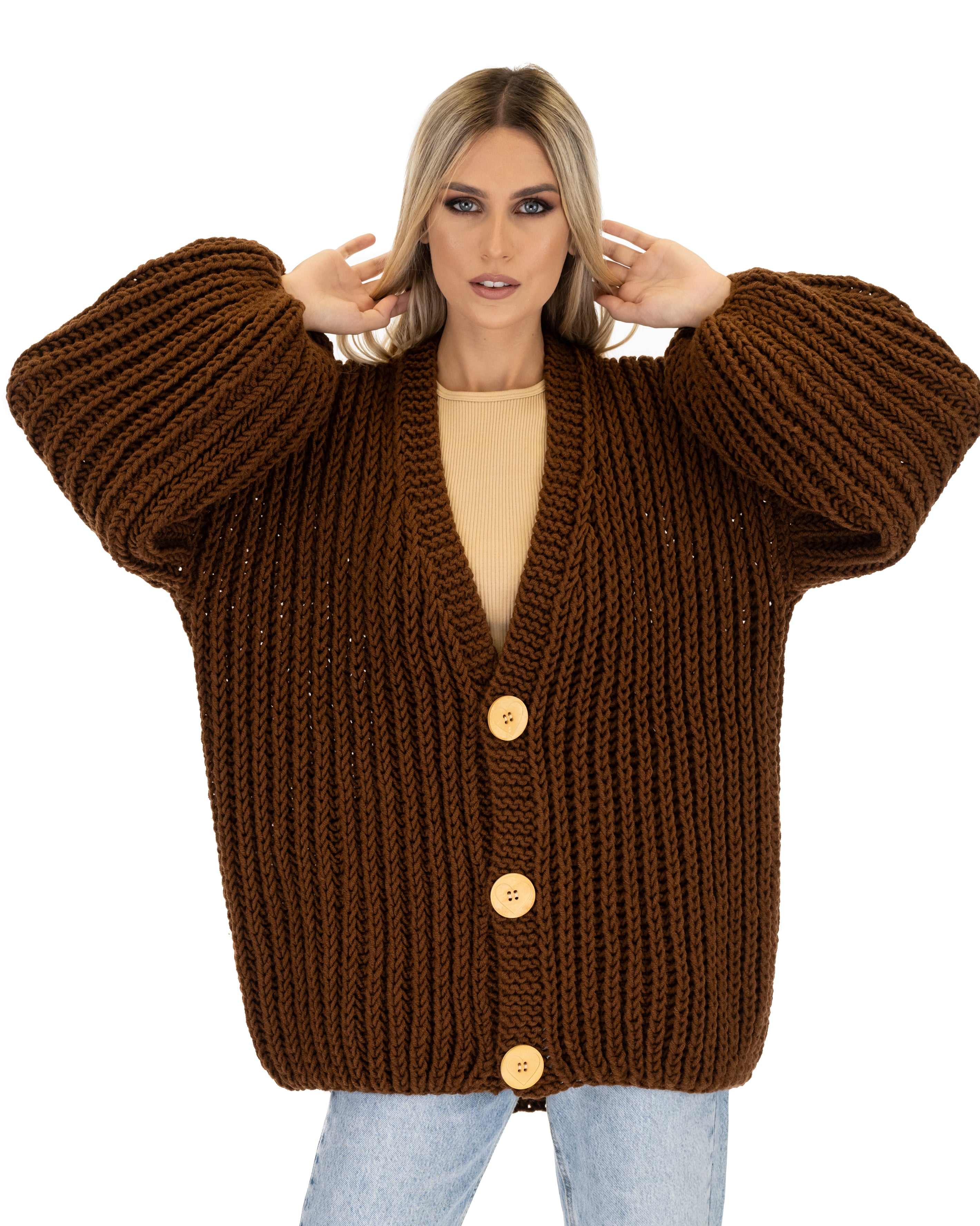 Premium Merino Wool Balloon Cardigan for Women - Soft & Cozy Oversized Knit Sweater - Perfect for Fall, Winter & Casual Outfits