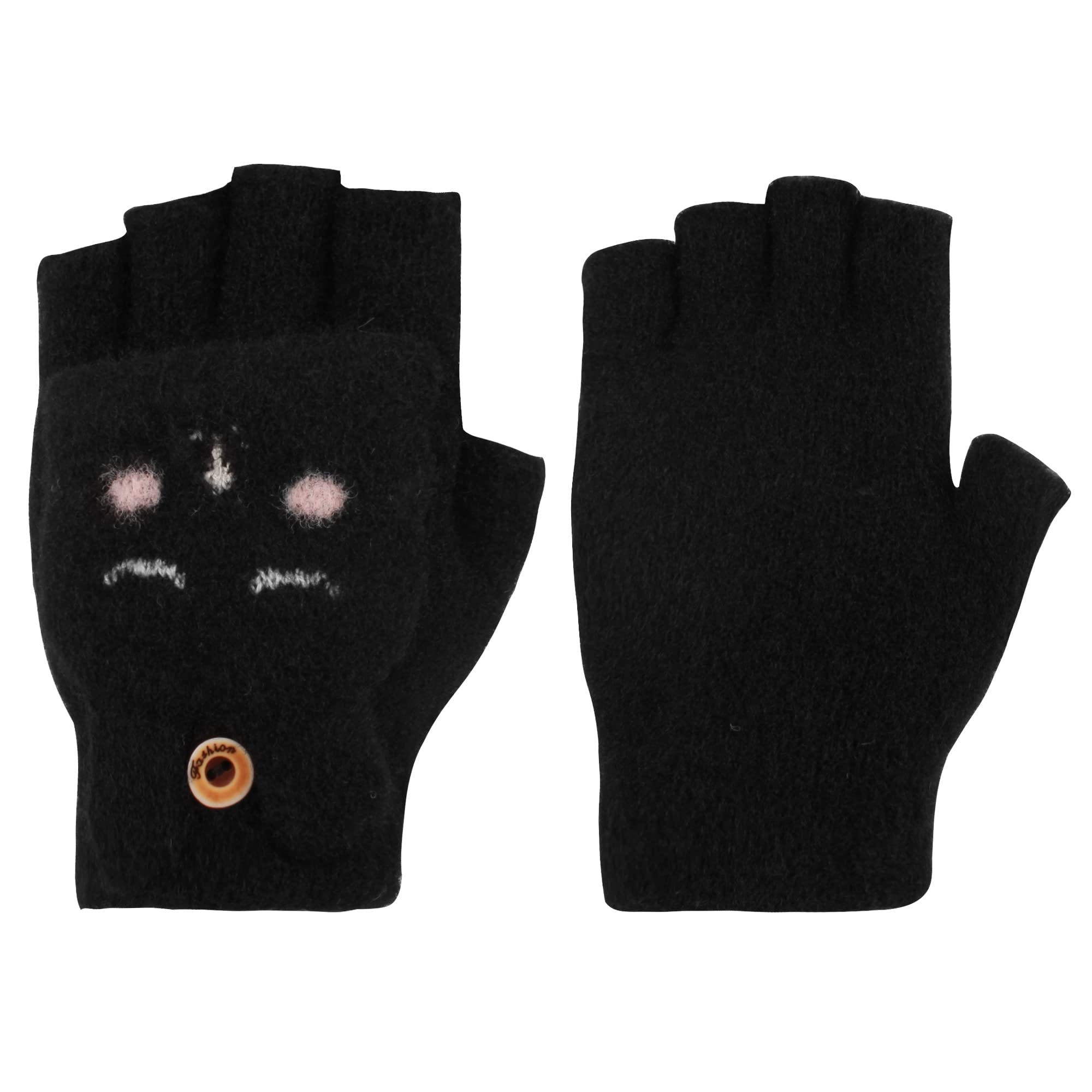 LABANCA Kids Cartoon Convertible Flip Top Gloves - Winter Fingerless Mittens for Boys & Girls - Warm Touchscreen Gloves for Teens - Perfect for School, Outdoor Play & Cold Weather Activities