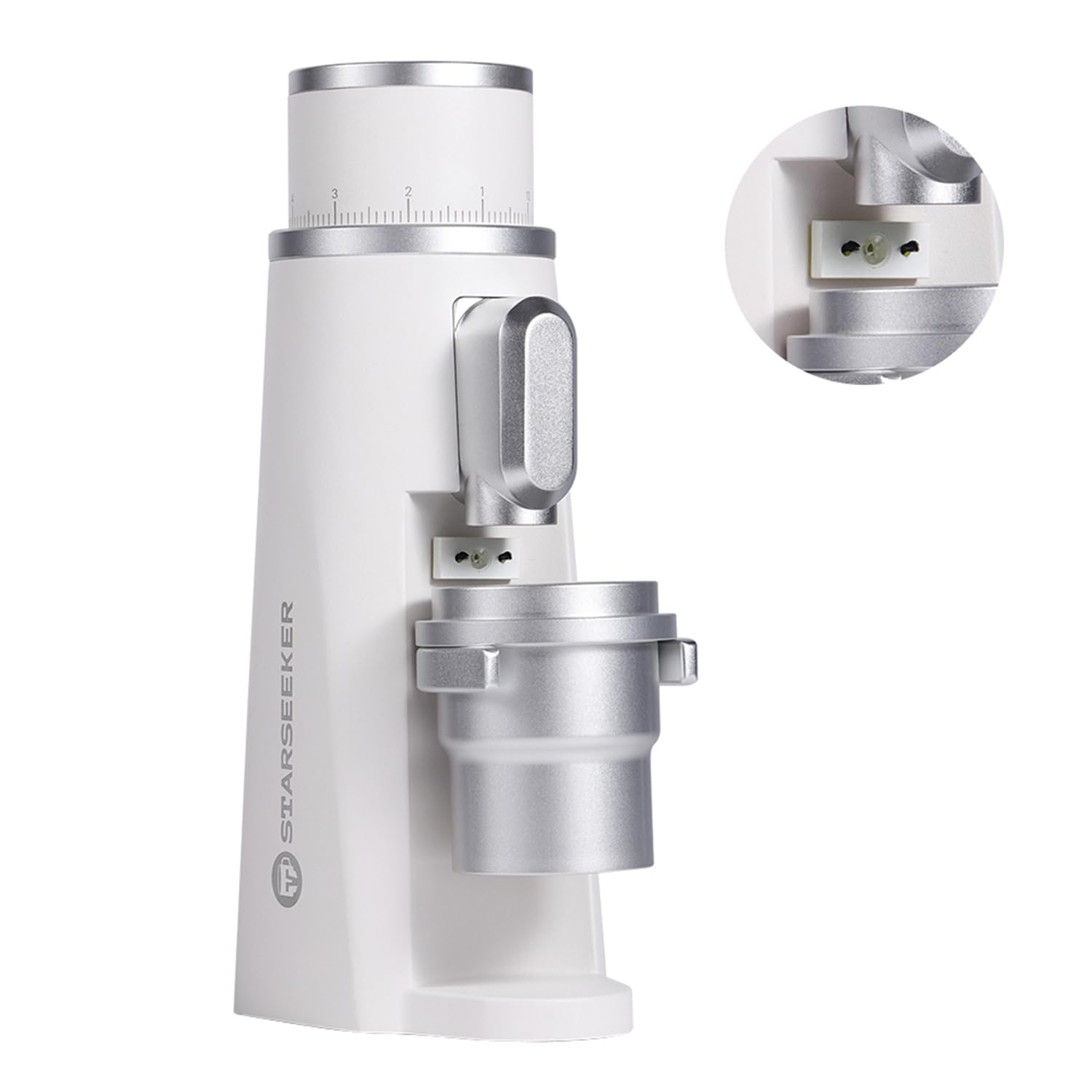 STARSEEKER EDGE Plasma Electric Coffee Grinder - Aluminum Automatic Coffee Bean Grinder for French Press, Drip Coffee & Espresso - Adjustable Fineness with Magnetic Cup - Perfect for Home, Office & Travel (White)
