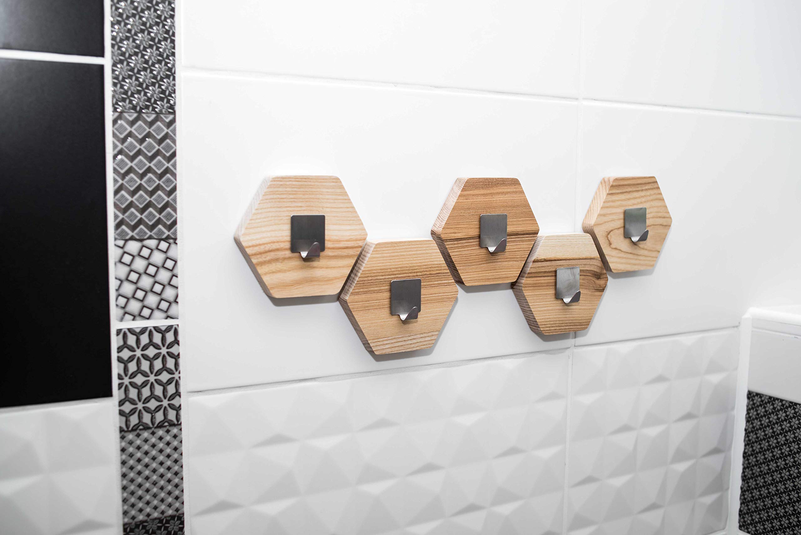 Modern Wooden Bathroom Wall Hooks - 5 Pack Dark Brown Towel Rack for Bathroom & Coat Hanging