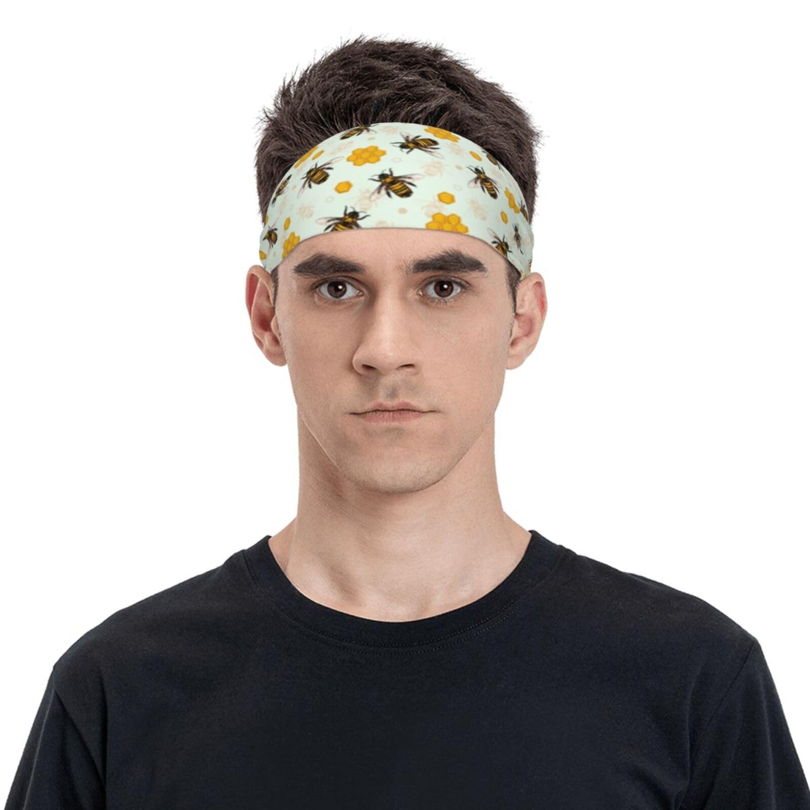 Breathable Honeybee Headband for Men & Women - Moisture Wicking Sports Sweatband for Running, Yoga, Fitness & Workout - Perfect for Exercise, Gym & Outdoor Activities