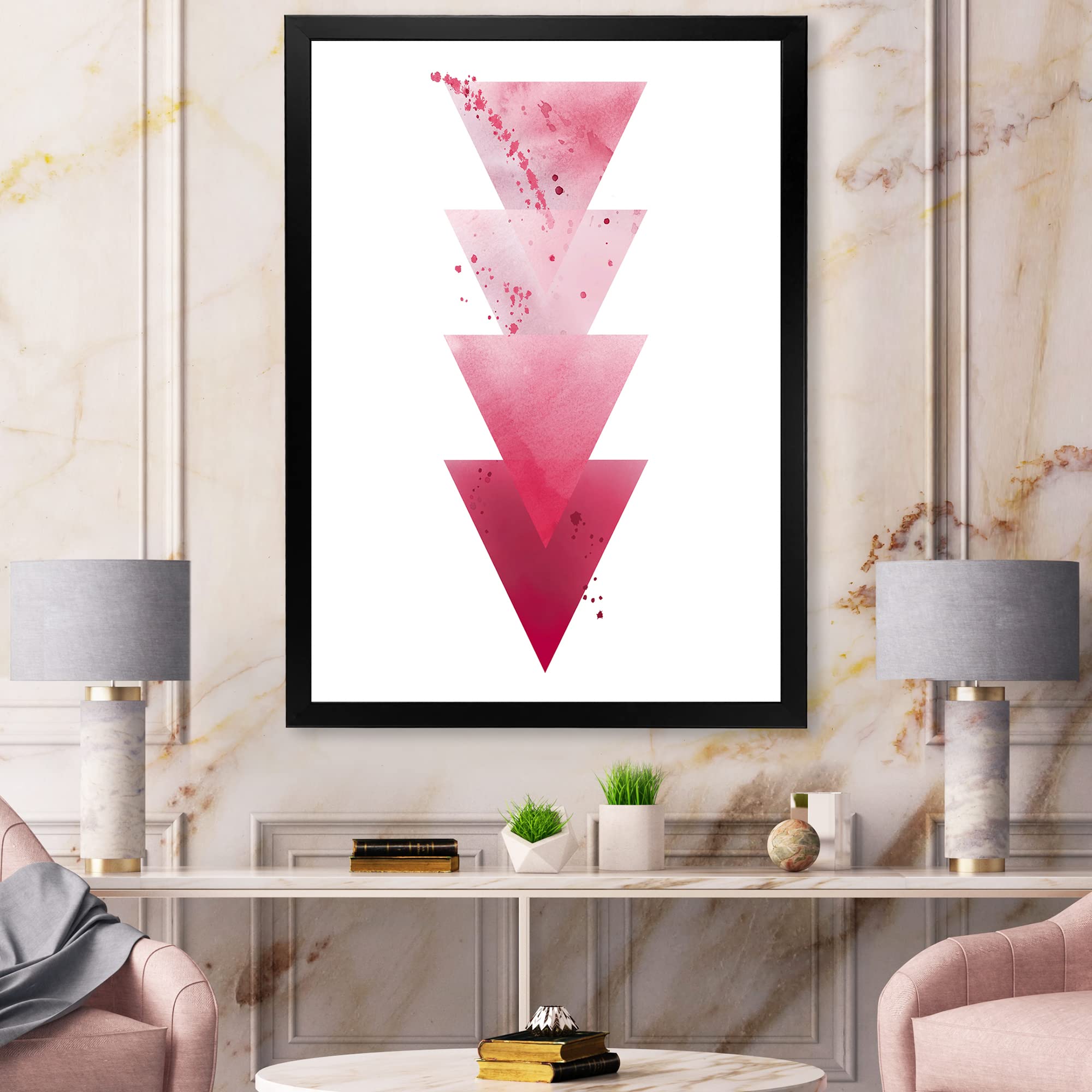 Abstract Red Triangle Geometric Wall Art - Modern Framed Canvas Painting for Living Room, Bedroom & Office Decor