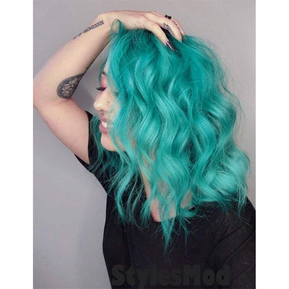 Short Wavy Bob Wigs for Women - Heat Resistant Synthetic Shoulder Length Curly Hair with Middle Part | Dark Turquoise Cosplay Wig for Girls & Costume Parties | Perfect for Halloween, Cosplay, and Themed Events