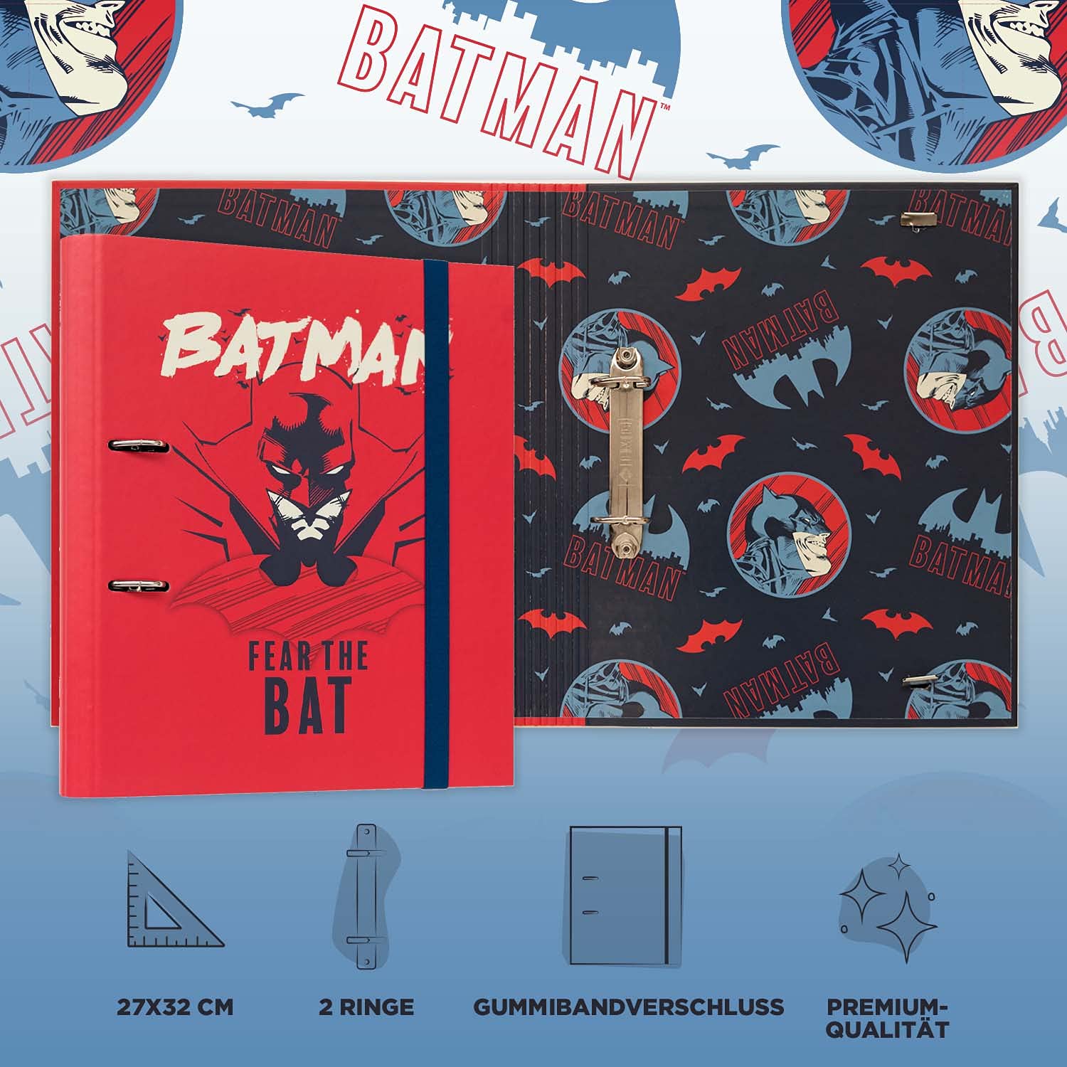 Batman 2 Ring Binder A4 Folder - 10.6 x 12.6 Inches (27 x 32 cm) Red - School Supplies, Office Organization, Comic Book Collectibles Storage