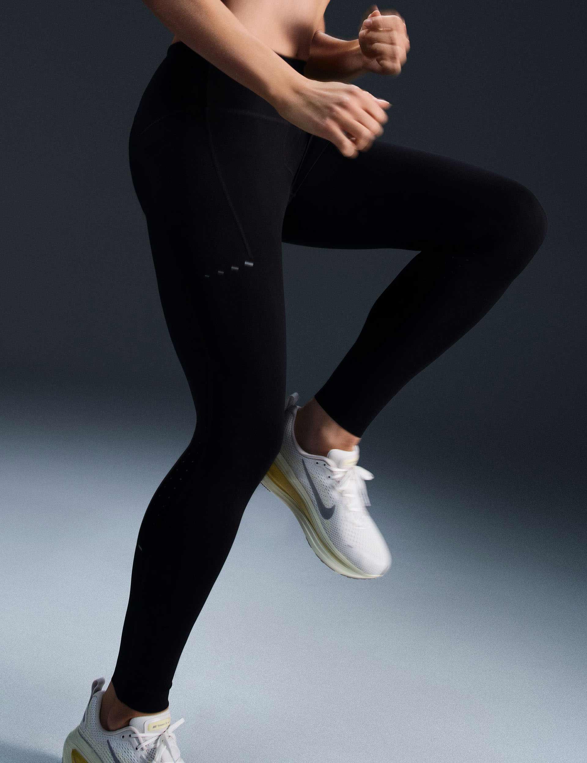 Swift High Waisted 7/8 Running Leggings with Pockets - Black/Reflective Silver | Women's Athletic Yoga Pants for Jogging, Gym Workouts & Outdoor Activities
