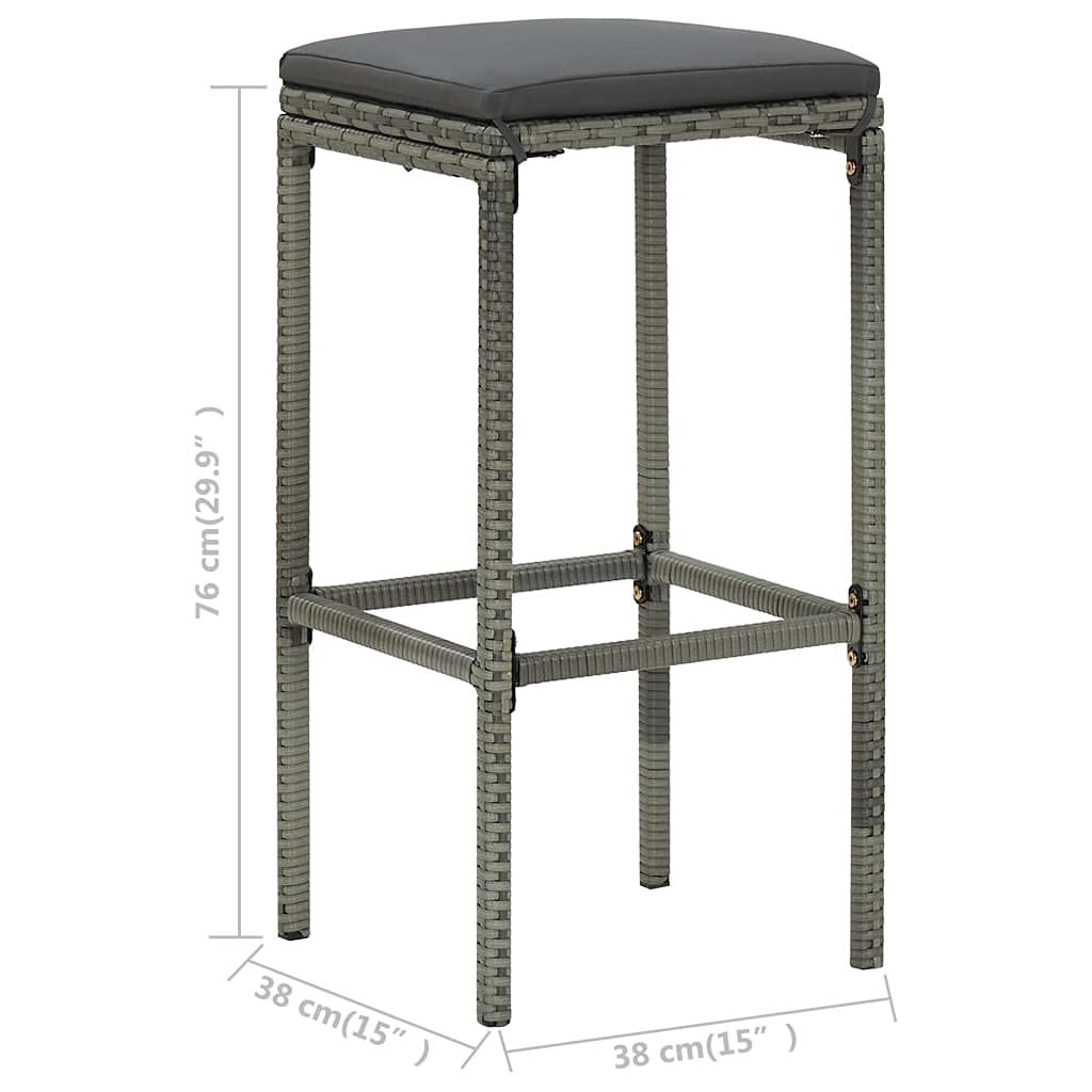 vidaXL 2/3/4/6-Piece Bar Stool Set with Cushions - Woven Poly Rattan Counter Height Stools for Kitchen Island, Breakfast Bar & Outdoor Patio - Multiple Colors Available