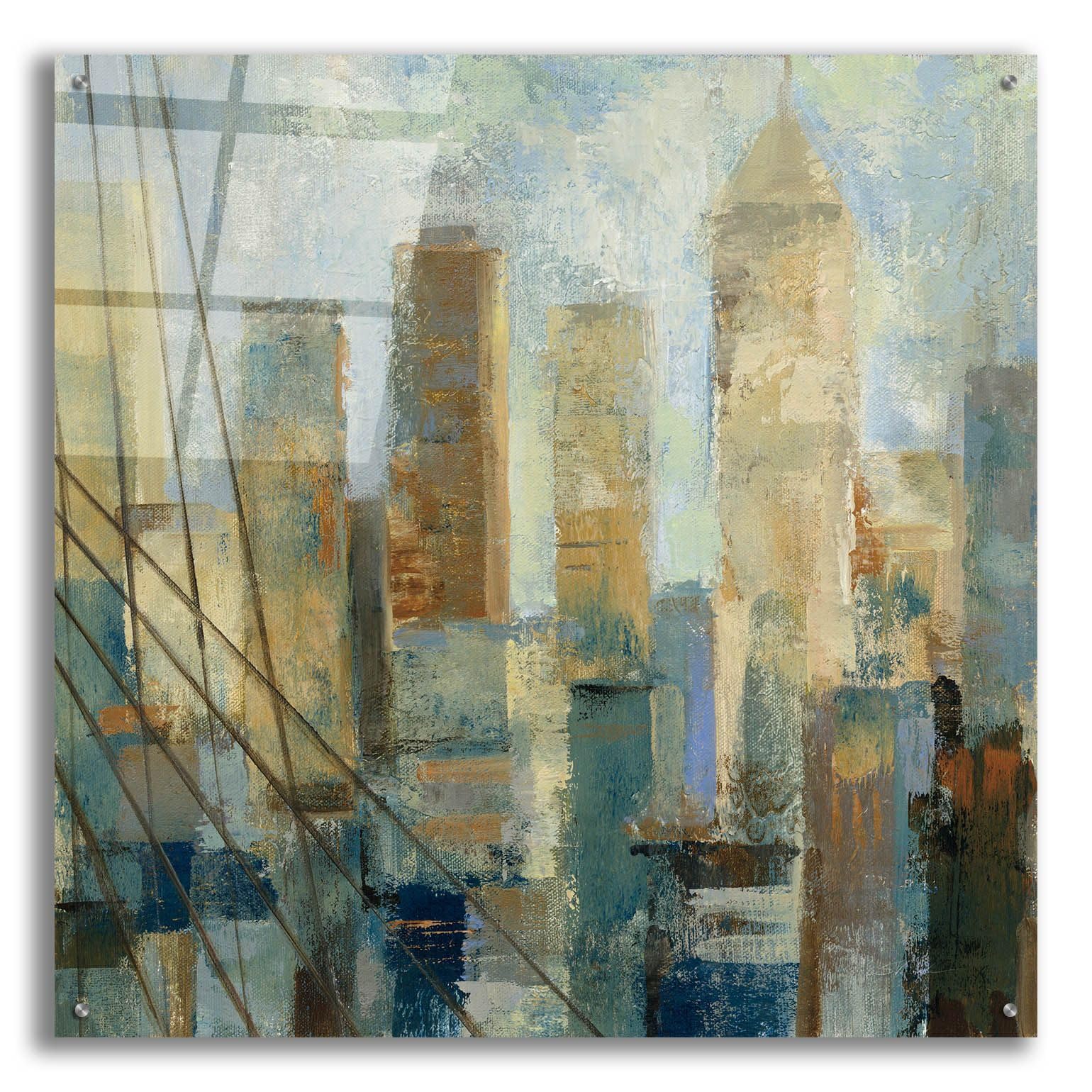 Silvia Vassileva Manhattan Sketches V Acrylic Glass Wall Art - 36x36 Inches Modern Abstract Painting for Living Room, Office & Bedroom Decor