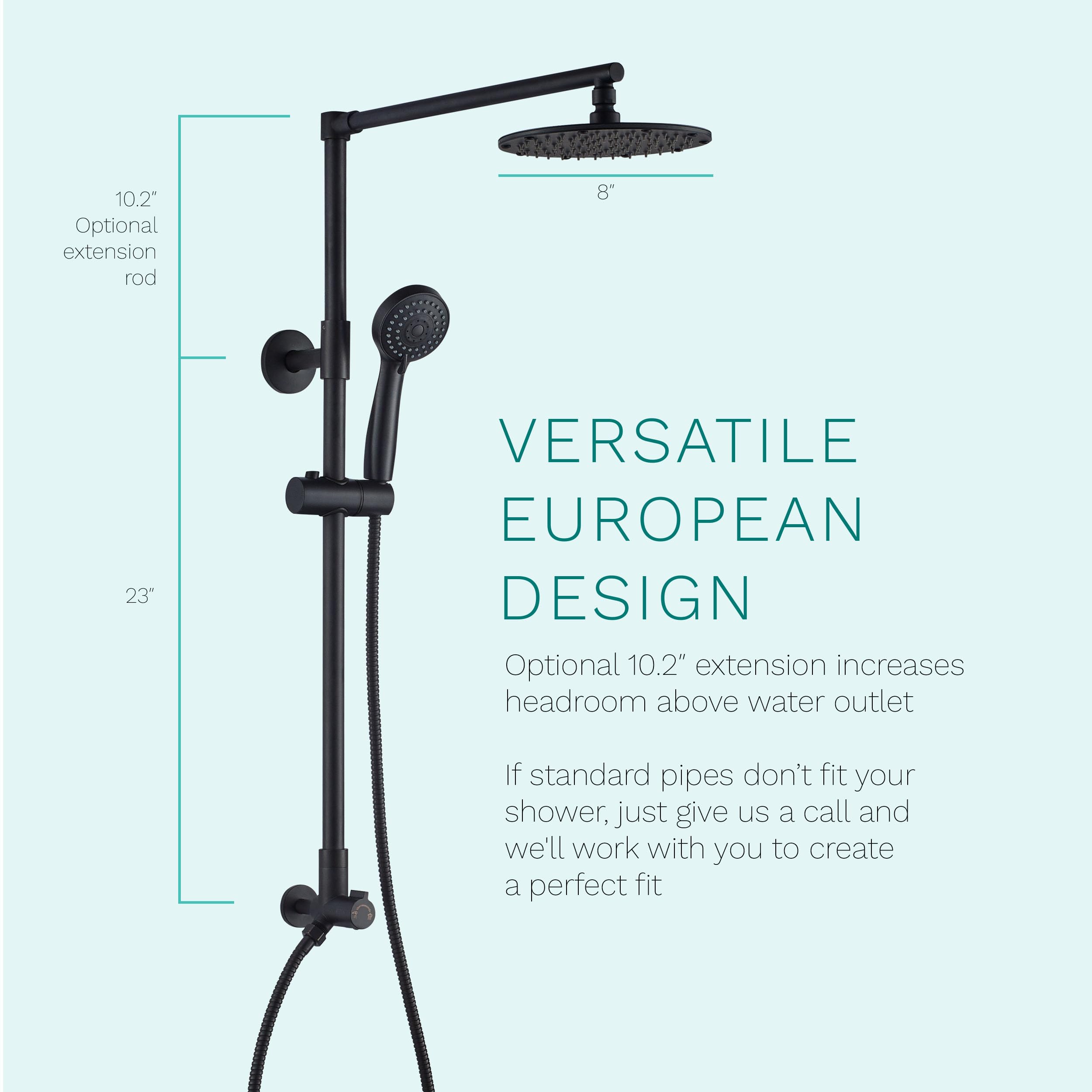 Polaris 3-in-1 Rain Shower System - 8 Inch Rainfall Shower Head with Handheld Shower Combo, 3-Setting Handheld Spray, Adjustable Shower Wand Holder & 60 Inch Hose (1.8 GPM, Matte Black) - Perfect for Luxurious Spa-Like Bathroom Experience