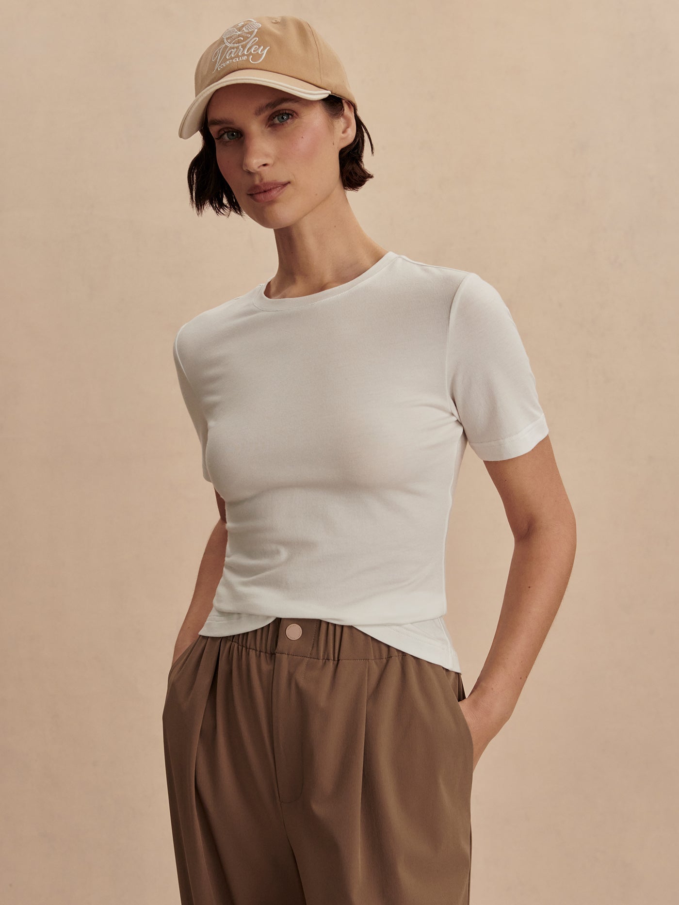 Varley Regina Fitted Tee for Women - Soft Cotton Slim Fit Short Sleeve T-Shirt in White | Perfect for Casual Wear, Workout & Everyday Outfits