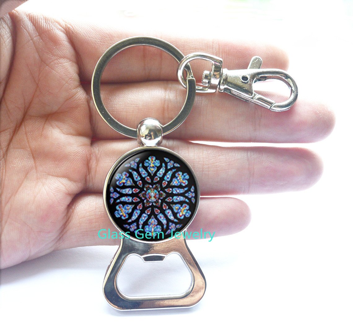 Gothic Rose Window Bottle Opener Keychain - Vintage Cathedral Style Bottle Opener with Christian Cross Design - Perfect for Beer, Wine & Soda Bottles - Great Gift for Catholic & Christian Jewelry Lovers