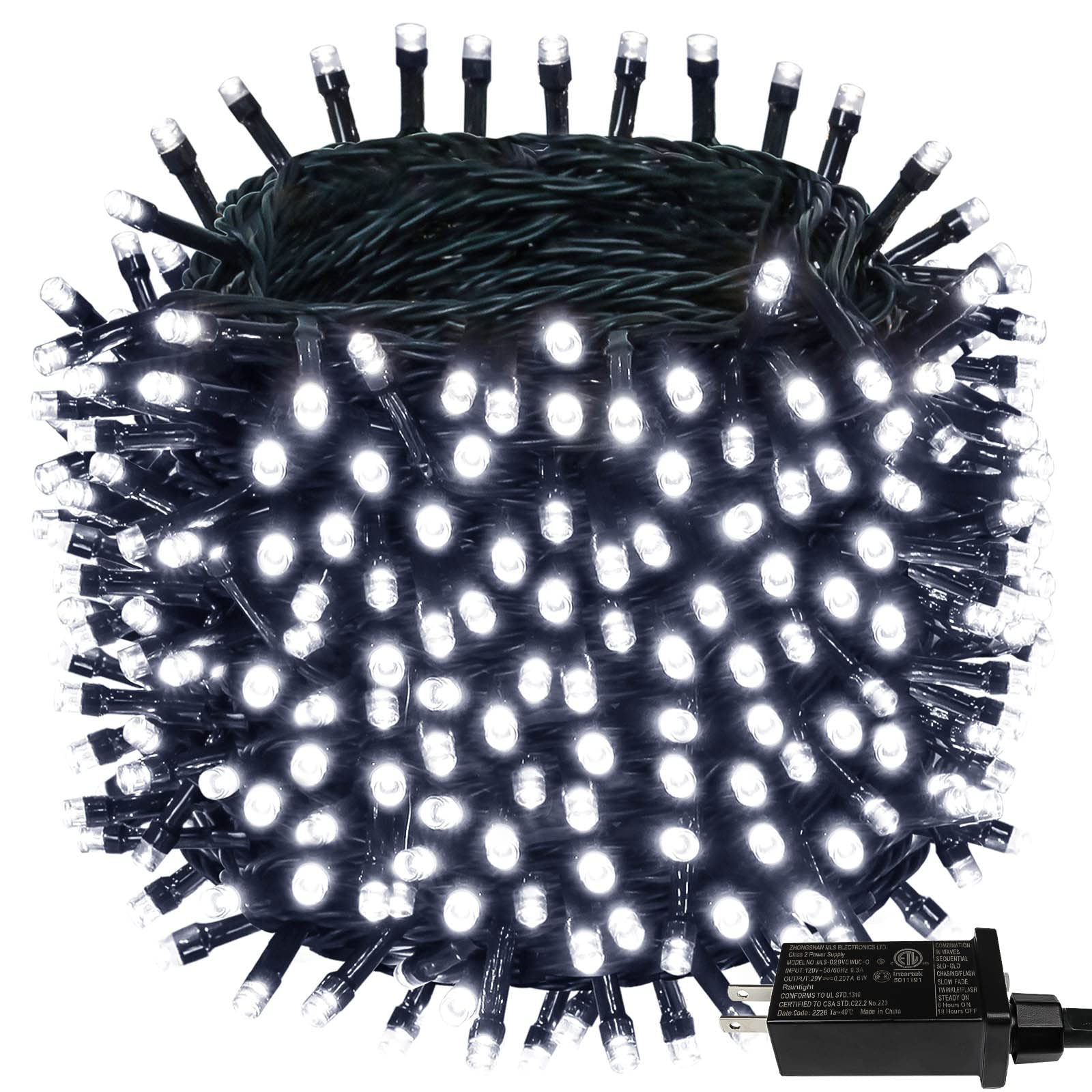 KAQ-115FT 300LED Christmas String Lights - Waterproof Indoor/Outdoor Holiday Decor with 8 Lighting Modes | Green Wire Tree Lights for Party, Wedding, Garden & Xmas Decoration (Cool White) | Perfect for Home, Yard, Patio & Seasonal Celebrations