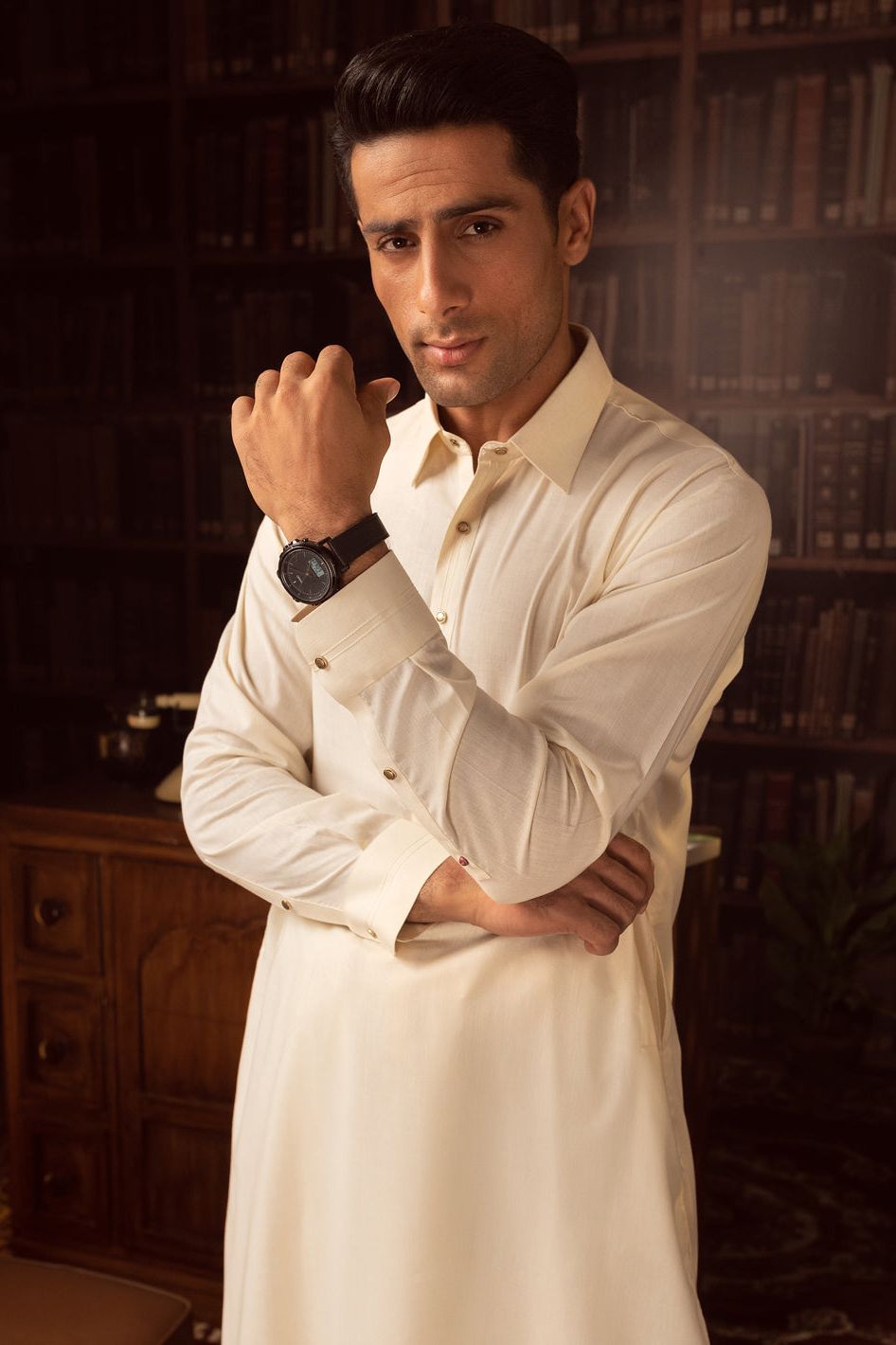 Blended Off White Kurta Shalwar by J. Junaid Jamshed - Premium Pakistani Traditional Outfit for Men - Perfect for Eid, Weddings & Special Occasions