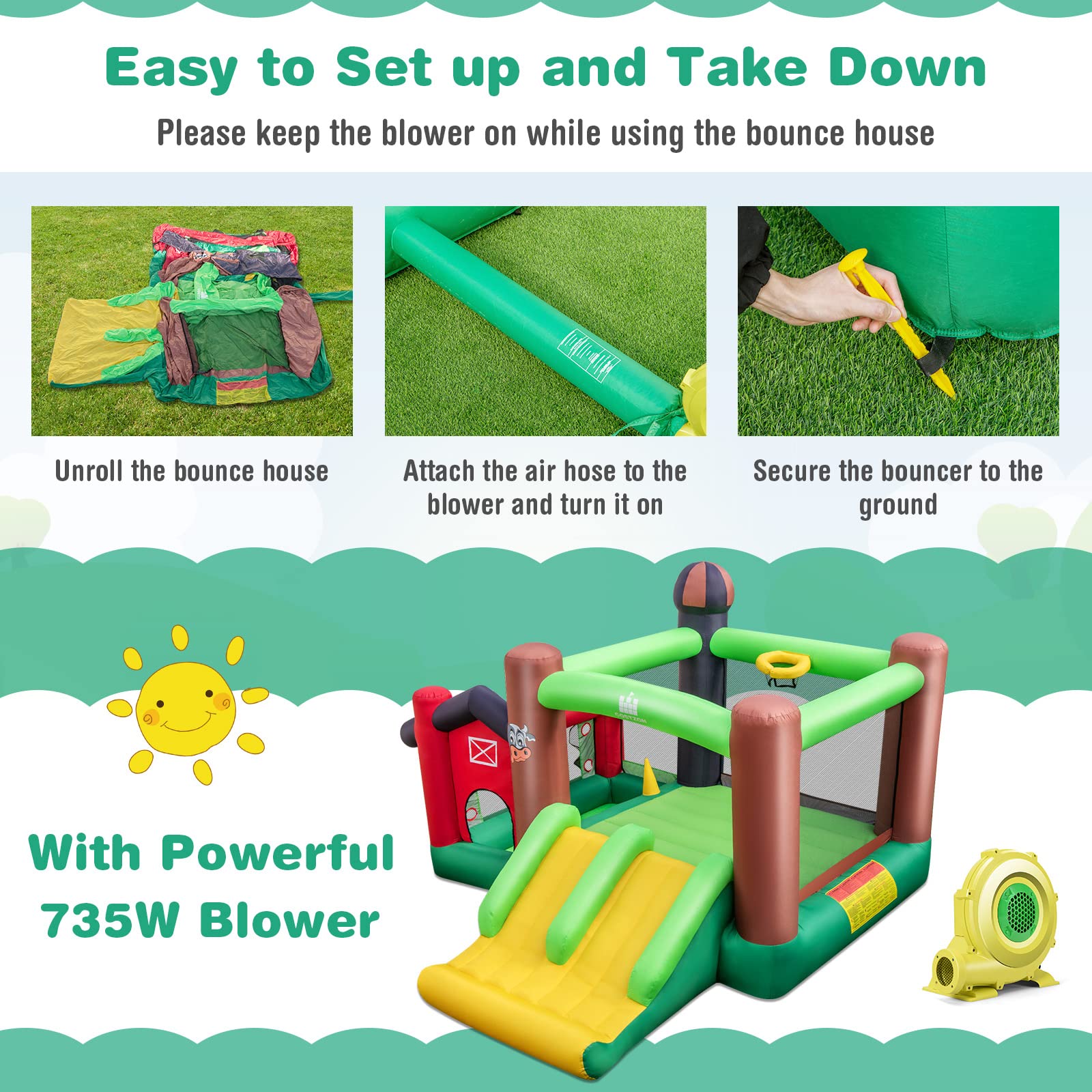 BOUNTECH Farm Themed Inflatable Bounce House with Dual Slides & Ball Pit - Toddler Kids Jumping Castle for Indoor Outdoor Backyard Birthday Parties, Summer Fun, and Family Gatherings - Includes Blower for Easy Setup (Great Gift for Boys & Girls)