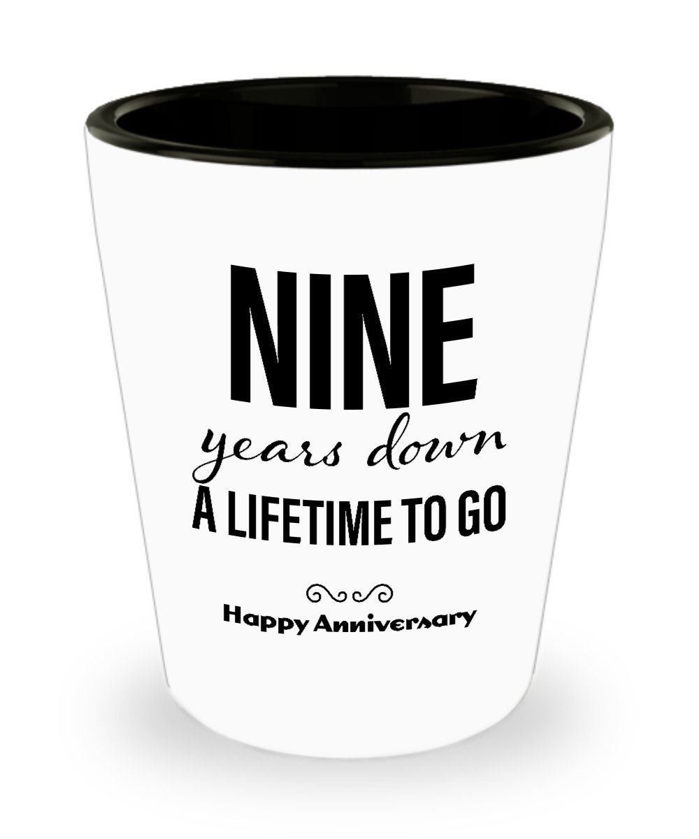 9th Anniversary Shot Glass for Him - Unique Wedding Gift for Husband, Boyfriend, or Men - 9 Years Down Marriage Keepsake - Perfect for Romantic Celebrations, Bachelor Parties & Man Cave Decor