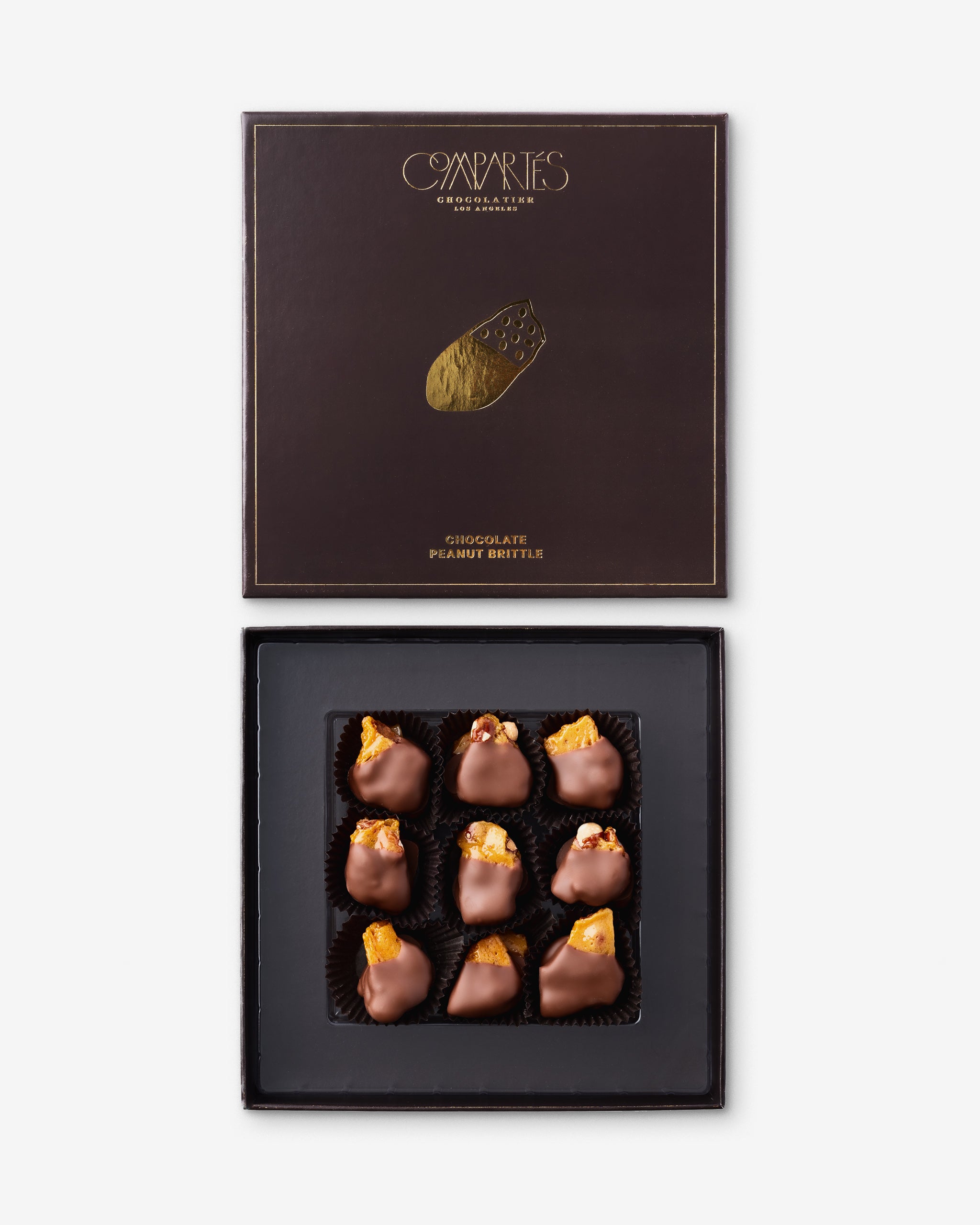 Premium Chocolate Covered Peanut Brittle Gift Box - Brown & Gold Luxury Packaging | Gourmet Candy for Holidays, Birthday Gifts & Corporate Events