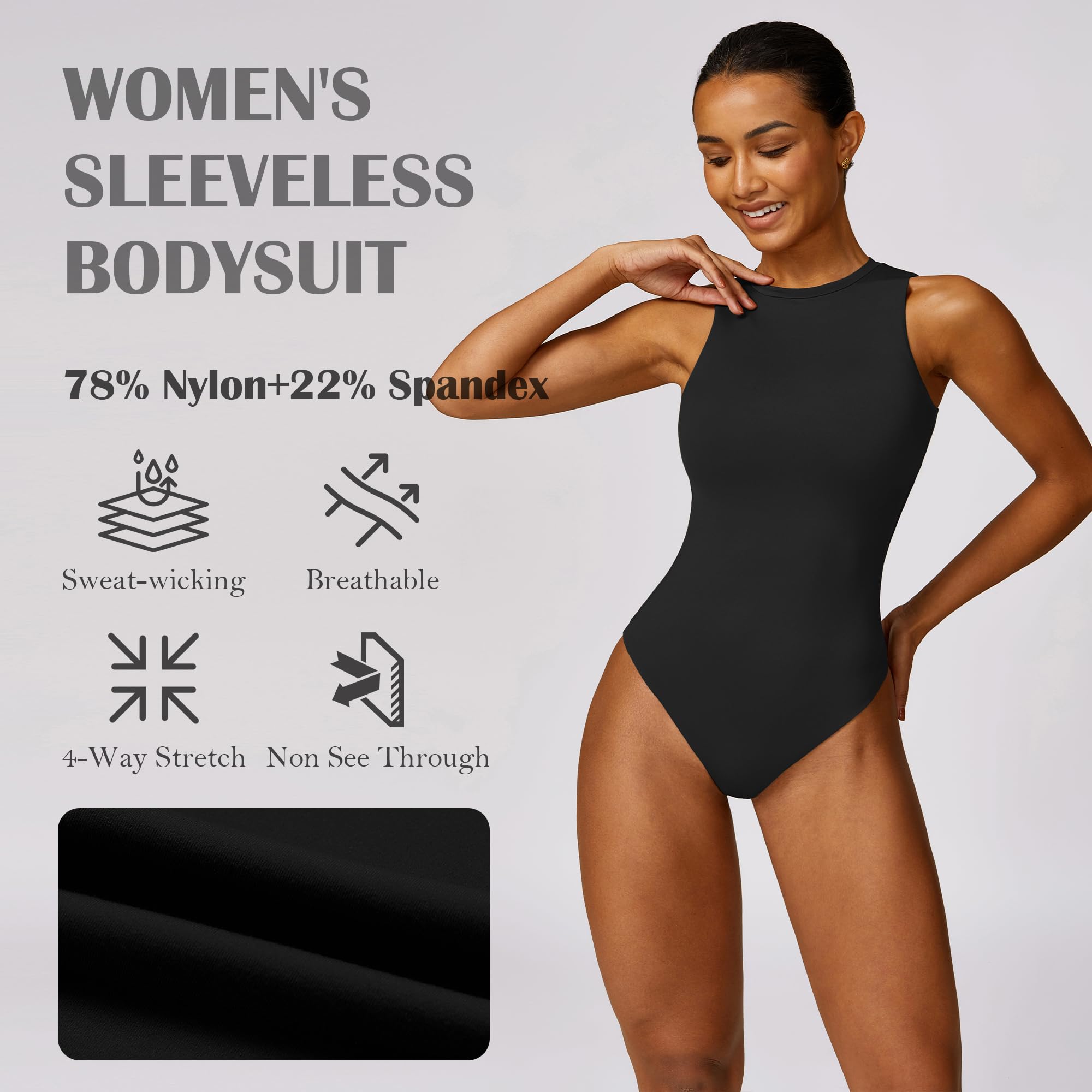 Women's Sleeveless Bodysuit - High Crew Neck Sexy Tank Top with Tummy Control | Slimming Body Suits for Women | Perfect for Layering, Workouts & Everyday Wear
