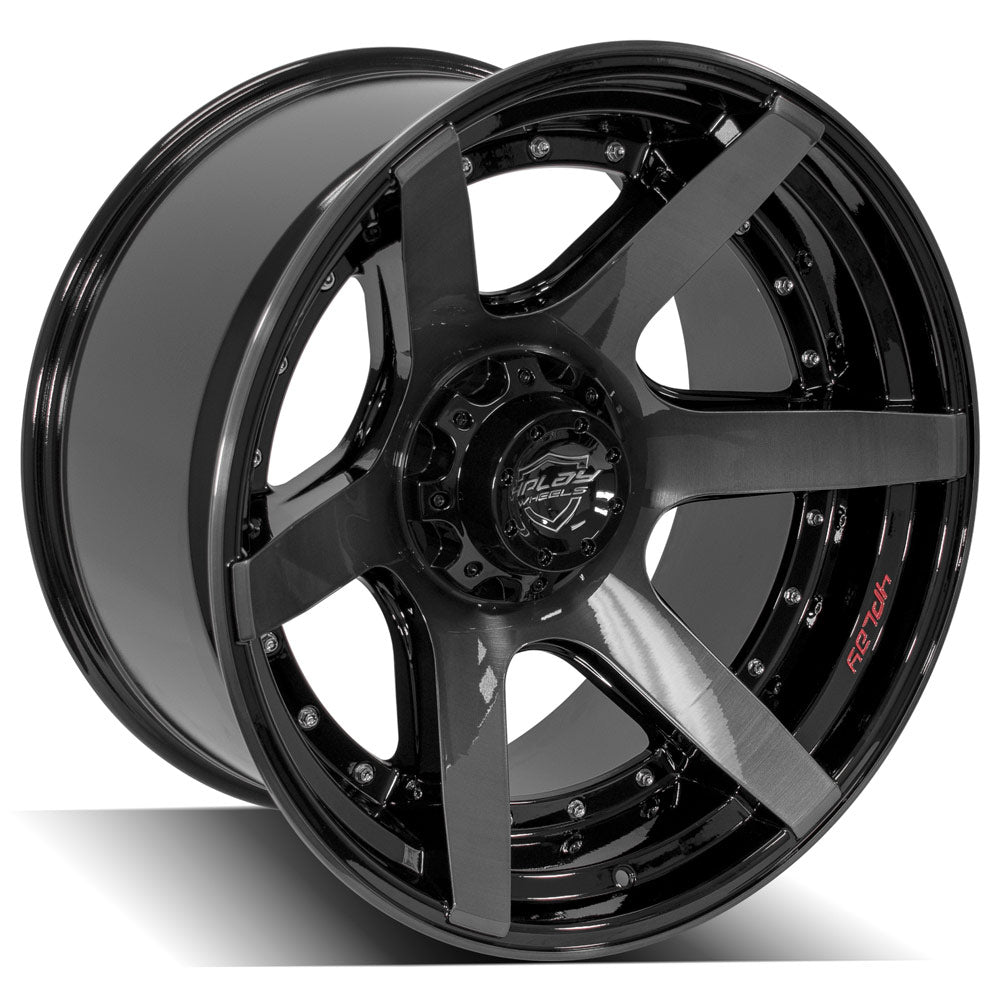 4Play Gen2 4P60 Gloss Black Wheels 22x12.0 - Brushed Face & Tinted Clear Finish - 6x139.7/6x135mm Bolt Pattern - 106.1mm Center Bore - Perfect for Off-Road Trucks, SUVs, and Custom Builds