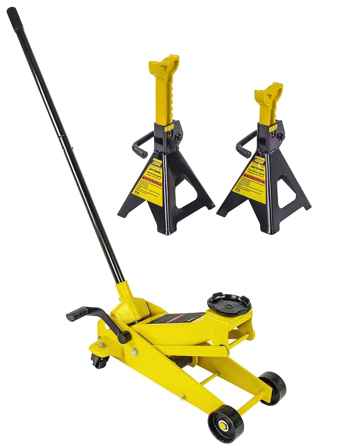JEGS 80106K 3-Ton Quick Lift Floor Jack with Jack Stands Kit - Heavy Duty Steel Car Jack for Auto Repair, Maintenance & Tire Changes