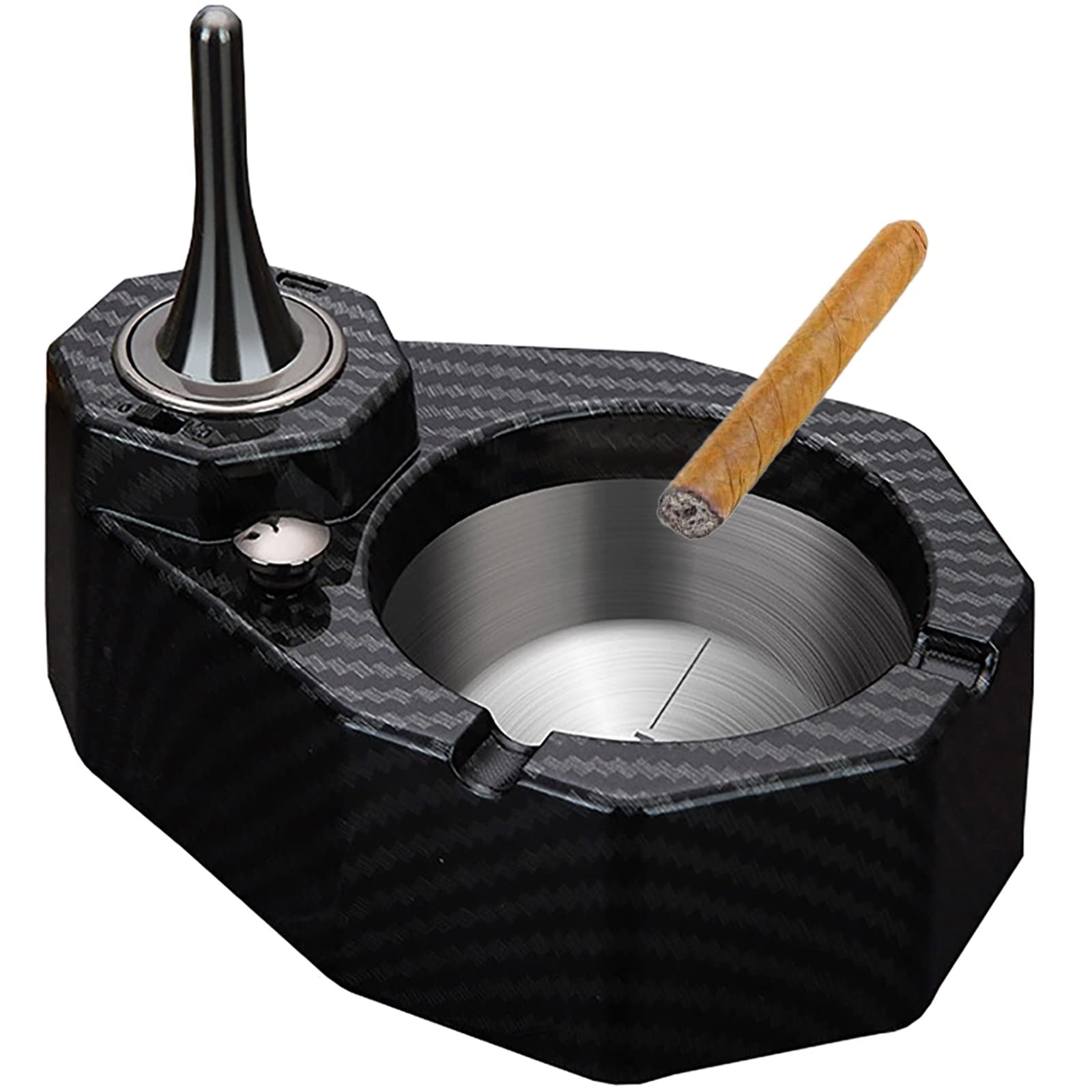 Retro Metal Ashtray with Built-in Lighter - Refillable Kerosene for Cigars, Home & Office Use