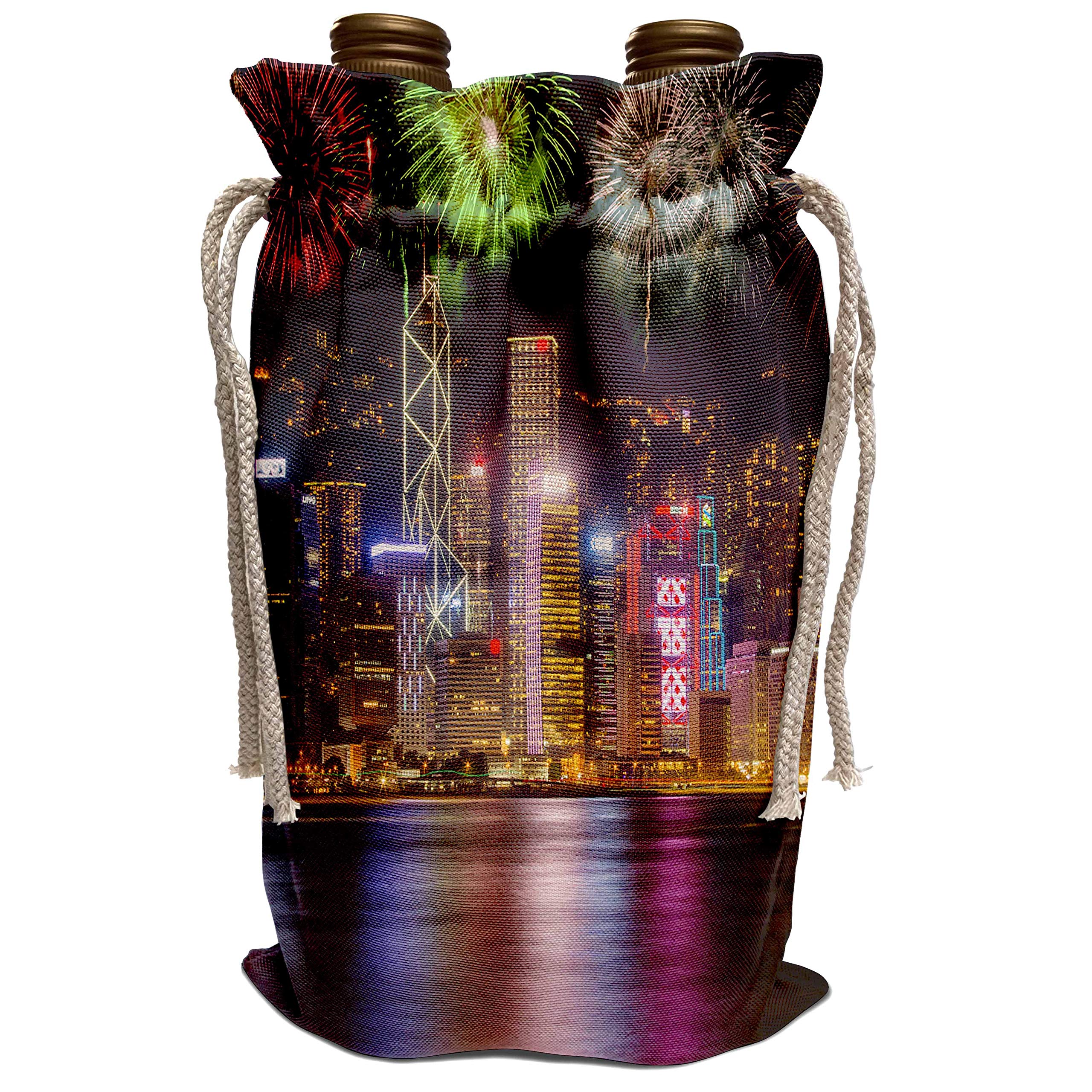 3D Printed Wine Bag - Hong Kong Night Skyline with Fireworks Design - Perfect for Gifts, Parties, and Wine Lovers - Reusable & Stylish Wine Carrier for Home, Travel, and Special Occasions