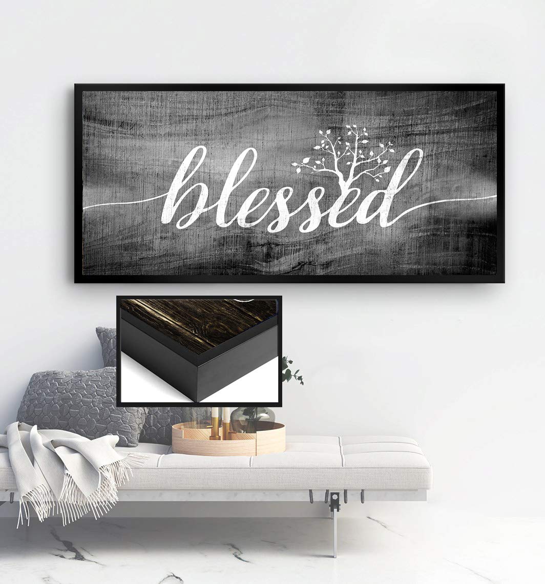 Blessed Christian Wall Art - Religious Home Decor with Grey & Black Floating Frame 42x19 - Perfect for Living Room, Bedroom & Prayer Space Spiritual Décor