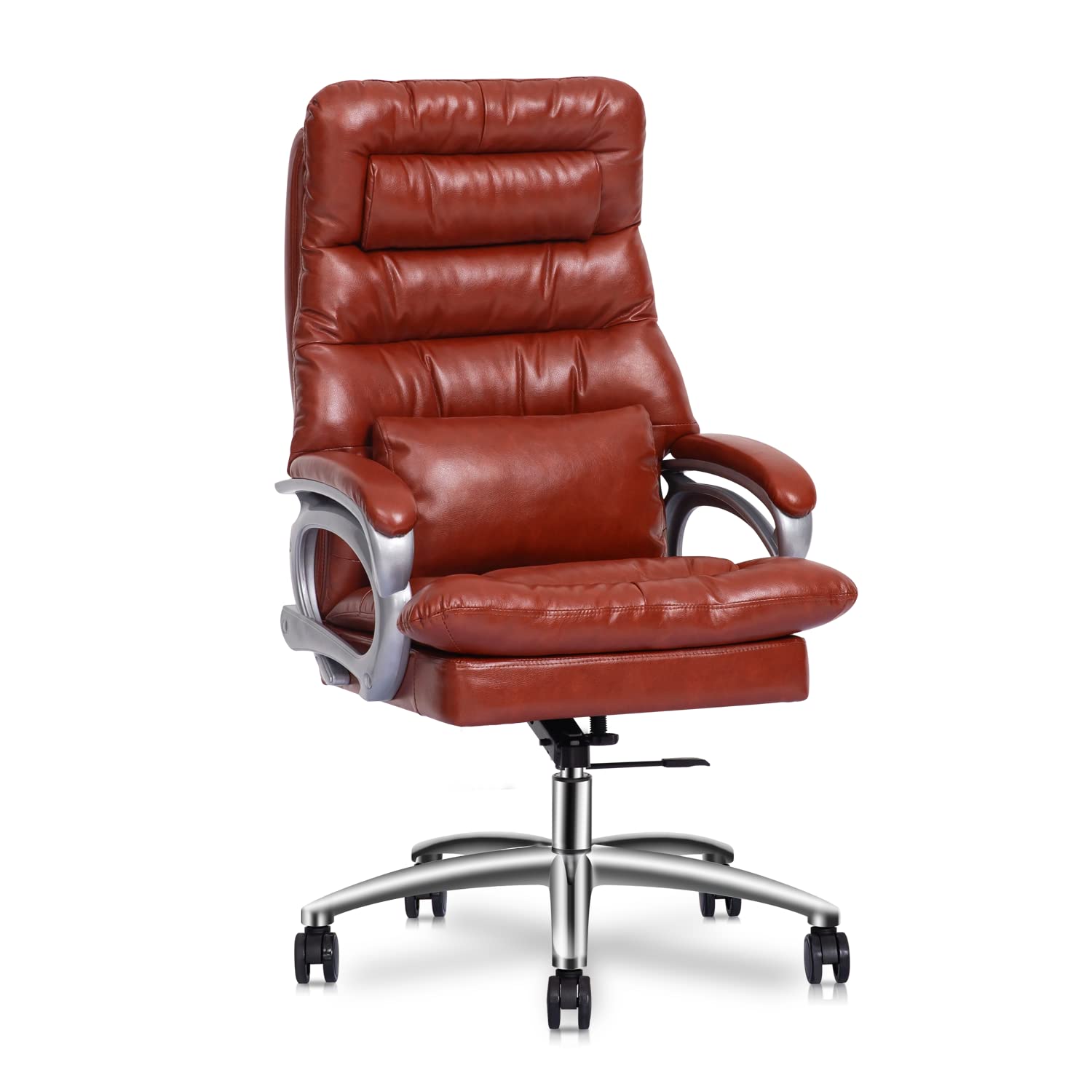 Premium Ergonomic Executive Office Chair - PU Leather Swivel Rolling Chair with Adjustable Height & Tilt, Padded Armrests (Brown) - Perfect for Home Office, Conference Rooms & Workspaces