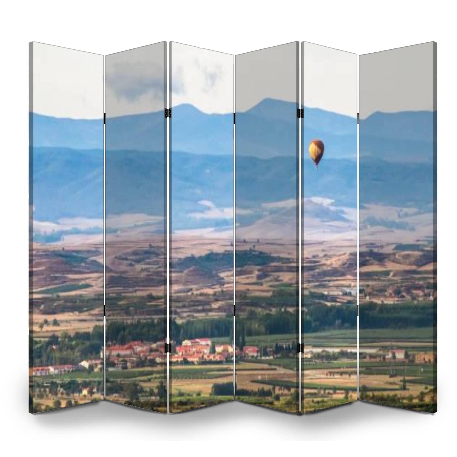 6 Panel Canvas Room Divider Screen with Hot Air Balloon at Rioja Wine Region Design - Privacy Partition for Home, Office, Bathroom & Dorm | Perfect for Creating Private Spaces in Living Rooms, Studios and Open Floor Plans