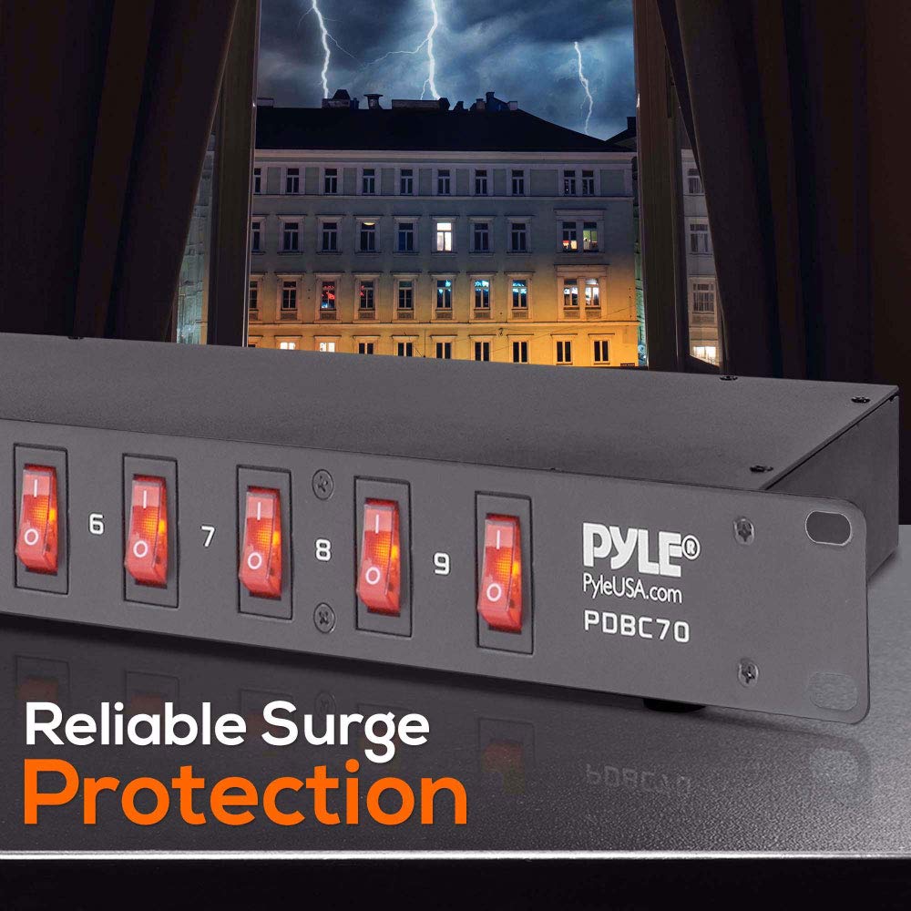 Pyle PDBC70 15 Amp 1800VA Rack Mount Power Strip with 9 Outlets, Surge Protector & AC Noise Filter - 2 Pack for Server Racks, Data Centers & Home Theater Setup