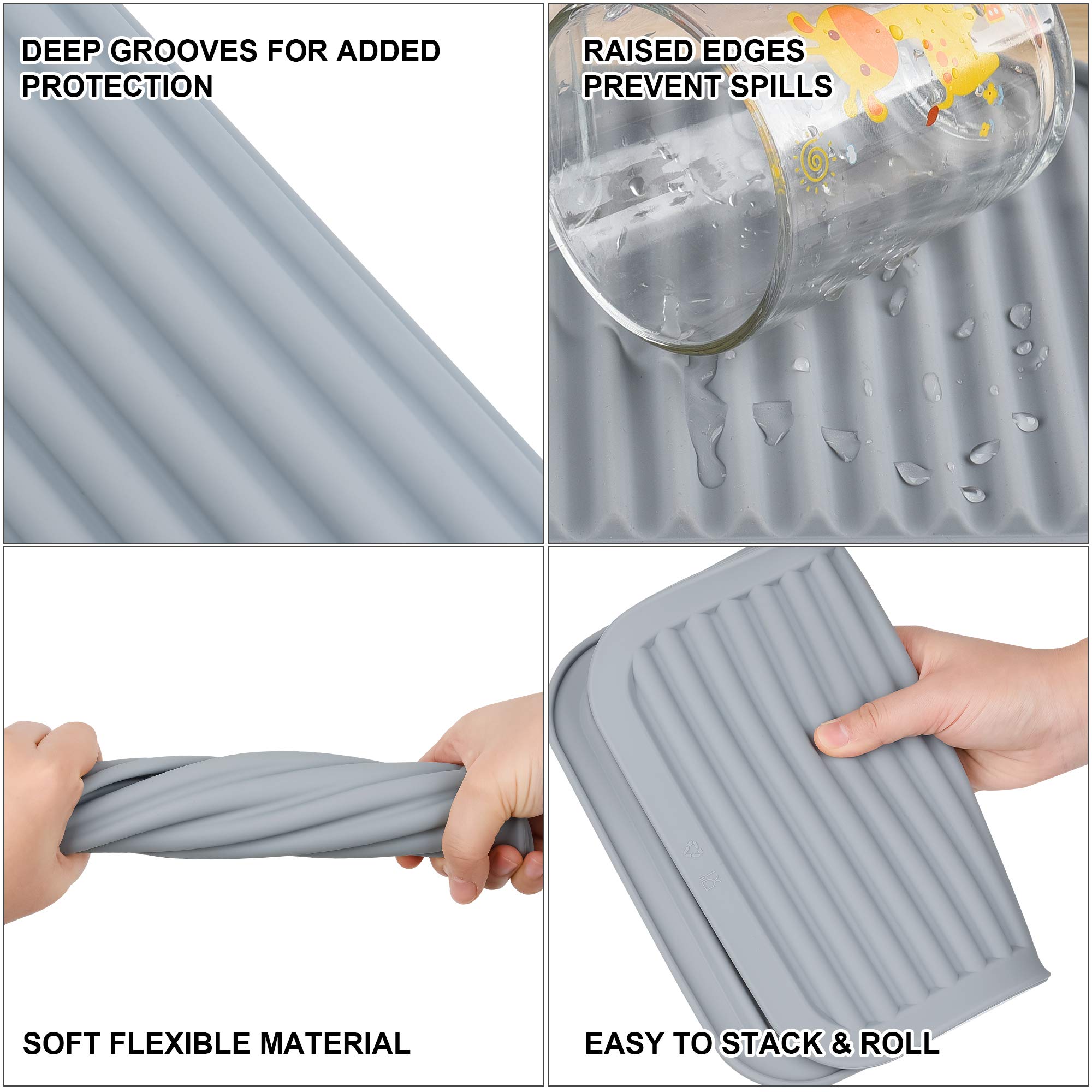 Heat Resistant Silicone Trivets for Hot Pots & Pans - Set of 2 Large 12x9 Inch Kitchen Hot Pads, Flexible Countertop Protector Mats for Dining Table & Quartz Countertops (Light Grey) - Perfect for Serving Dishes, Baking, and Protecting Surfaces from Heat Damage