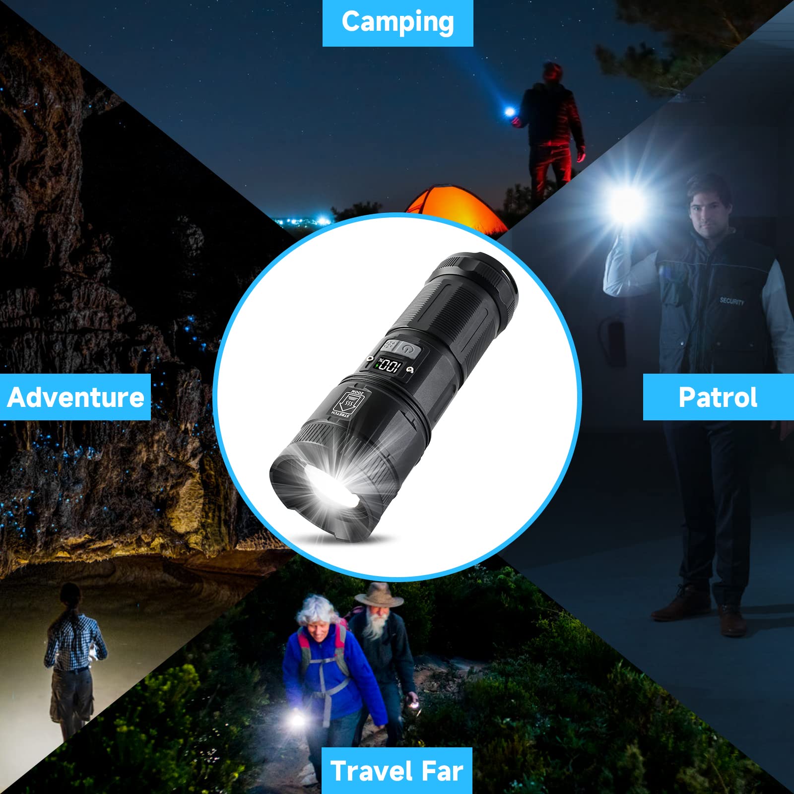 Rechargeable Super Bright 120000 Lumens LED Flashlight - High Power COB Work Light & Tactical Flashlight for Camping, Hiking, Emergencies, Outdoor Adventures & Night Work