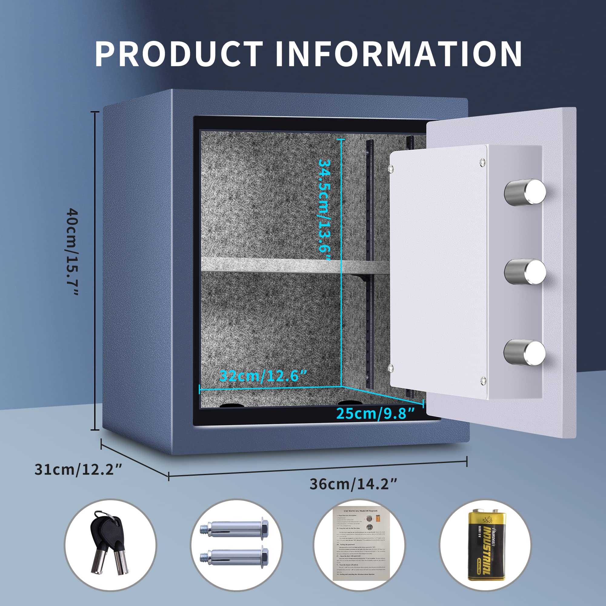 Fireproof Safe Box 1.0 Cubic Feet - Digital Keypad & Key Lock Security Safe for Home - Waterproof Document Jewelry Money Safe for Office, Bedroom, and Travel Protection