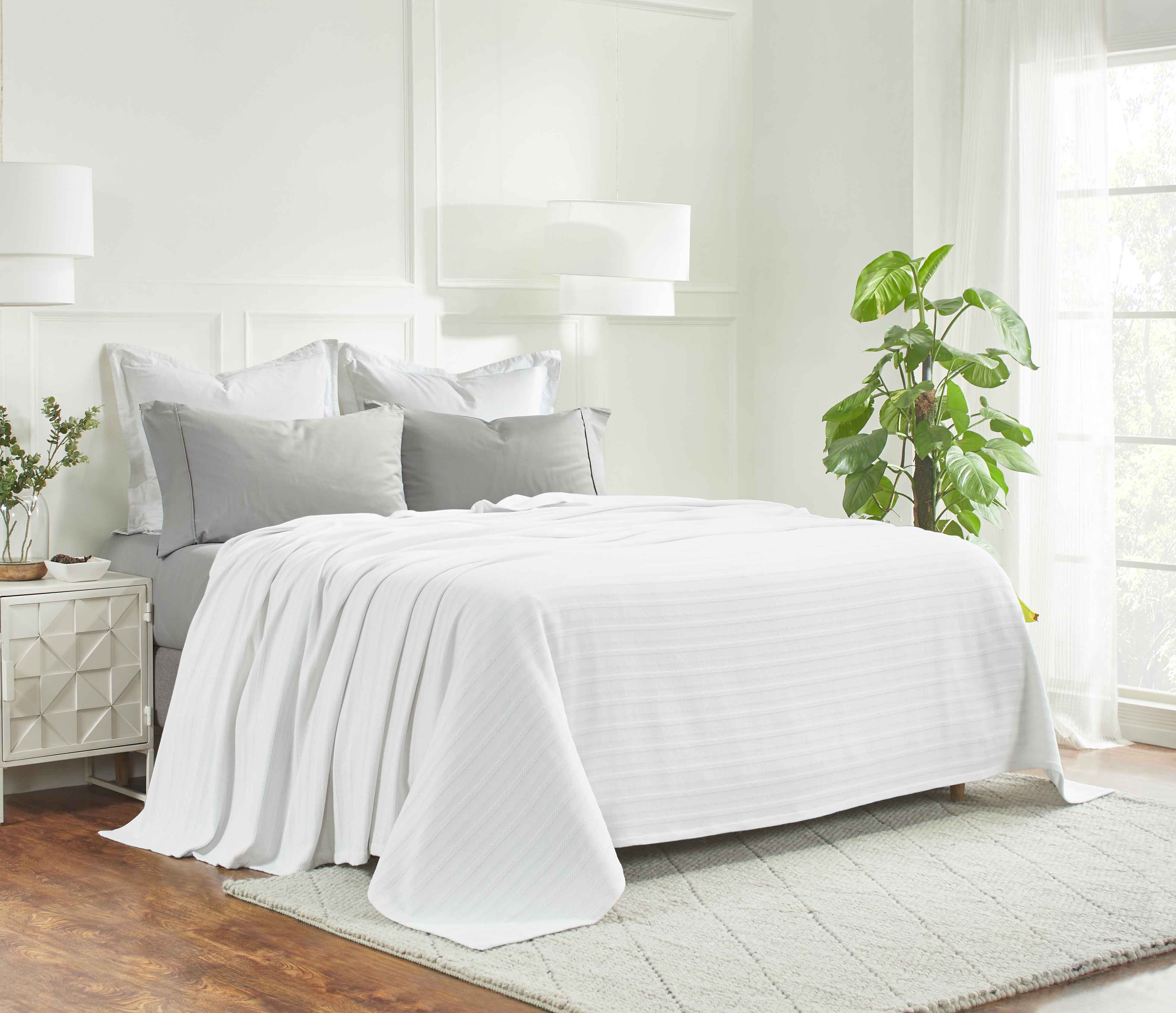 Clara Cotton Textured Striped Lightweight Woven Blanket - Soft Breathable Throw for Sofa, Bed & Outdoor Picnics