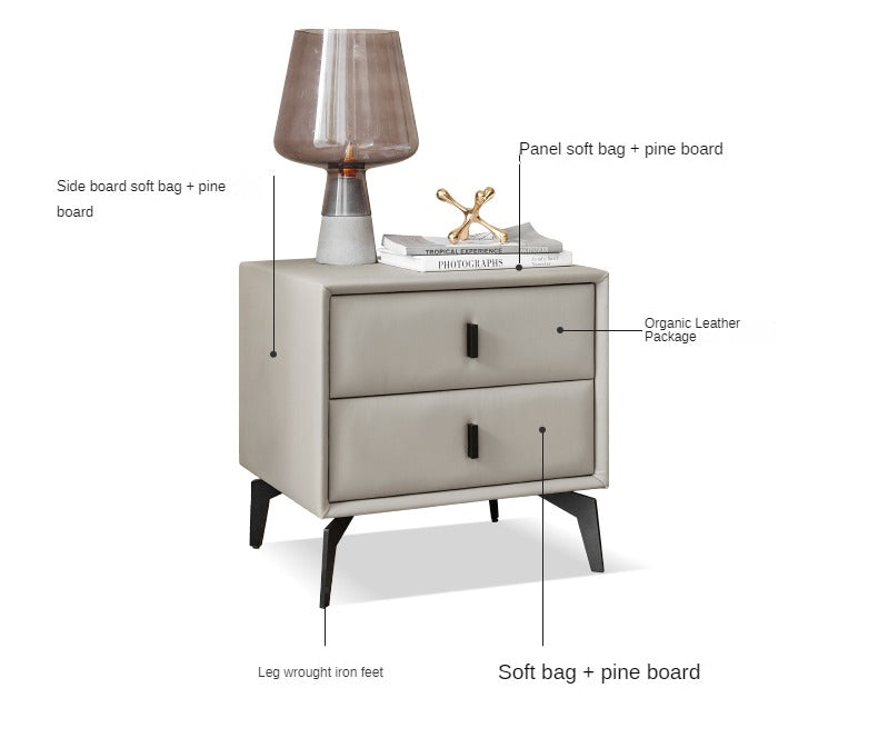 Organic Leather Nightstand - Handcrafted Solid Wood Bedside Table with Drawer for Bedroom Decor | Modern & Rustic Home Furniture for Living Room, Bedroom, or Guest Room