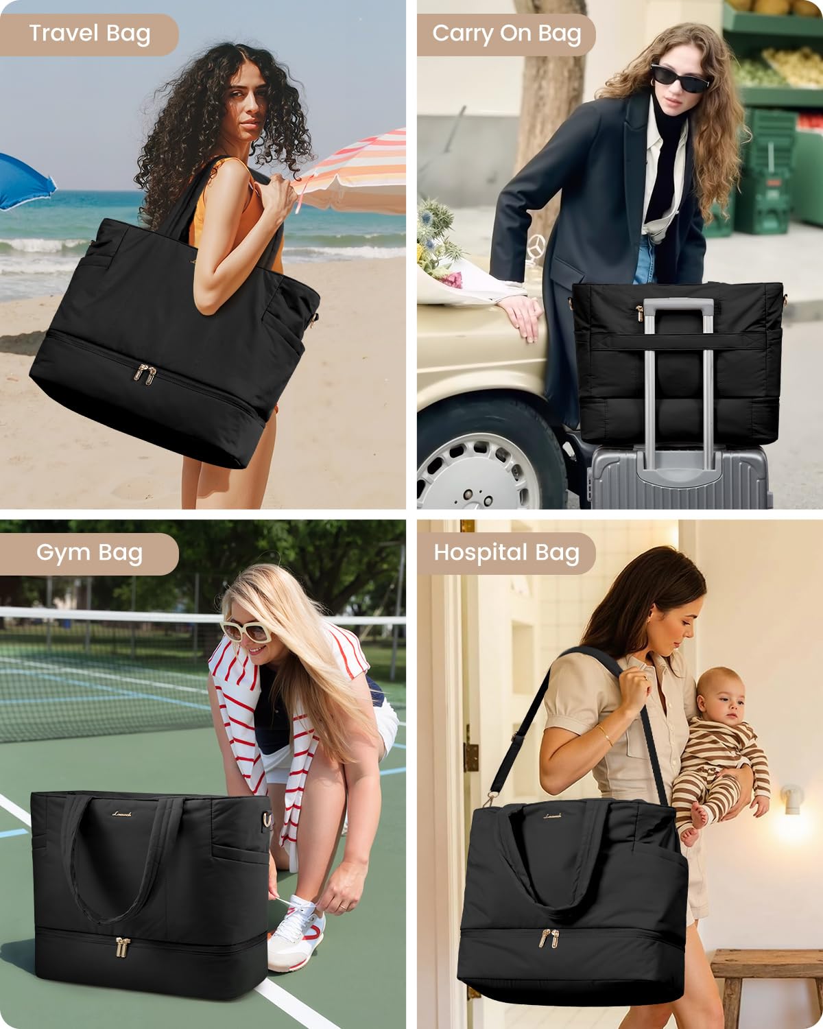 LOVEVOOK Puffer Weekender Duffle Bag for Women - Lightweight Travel Overnight Bag with Shoe Compartment, Carry-On Gym Tote & Hospital Bag | Perfect for Weekend Getaways, Gym Workouts & Business Trips
