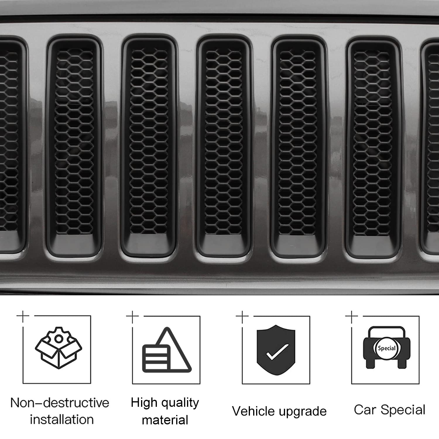 CheroCar Black Mesh Grille Insert & Headlight Turn Signal Cover Trim - Exterior Accessories for 2018-2022 Jeep Wrangler JL - Durable & Stylish Upgrade for Off-Road Adventures