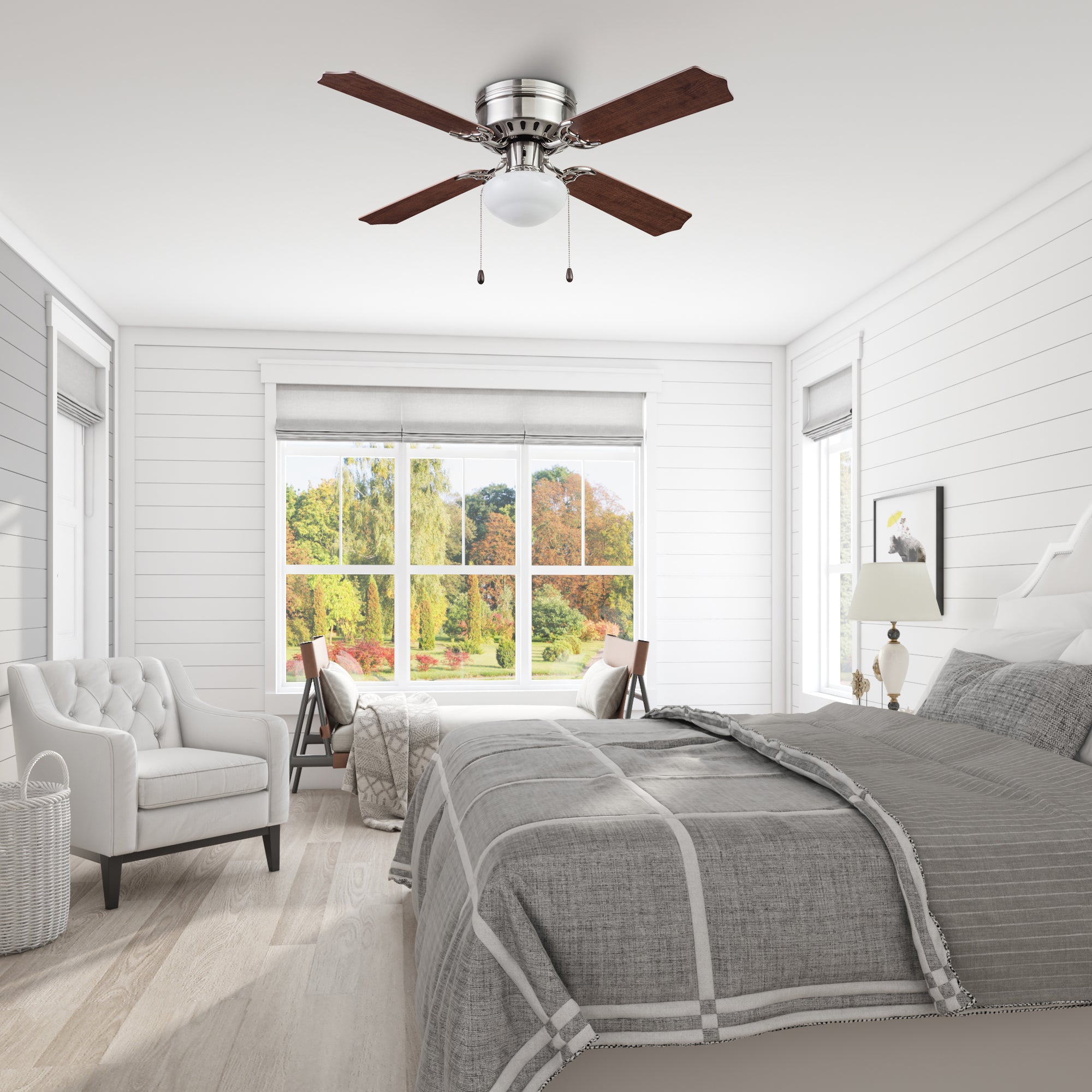 42 Inch Cherry Hill Brushed Nickel Ceiling Fan with Pull Chain - Perfect for Living Room, Bedroom, and Office Cooling