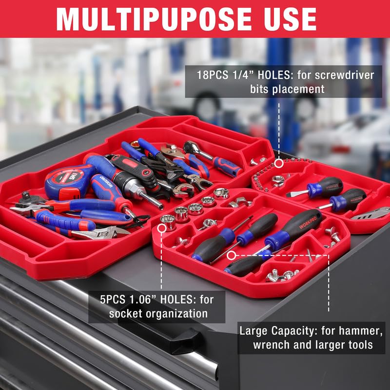 WORKPRO 5-Piece Non-Slip Tool Tray Set with 3 Silicone Organizers & 2 Magnetic Trays - Durable Tool Mat, Holder & Storage Solution for Mechanics, DIY & Workshop Organization