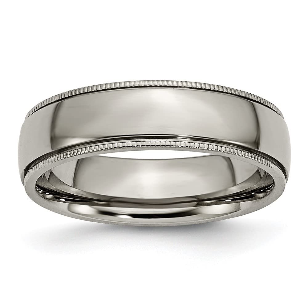 Diamond2Deal 6mm Titanium Grooved & Beaded Edge Band Ring - Size 9 | Durable & Stylish Wedding Band, Anniversary Gift for Men & Women