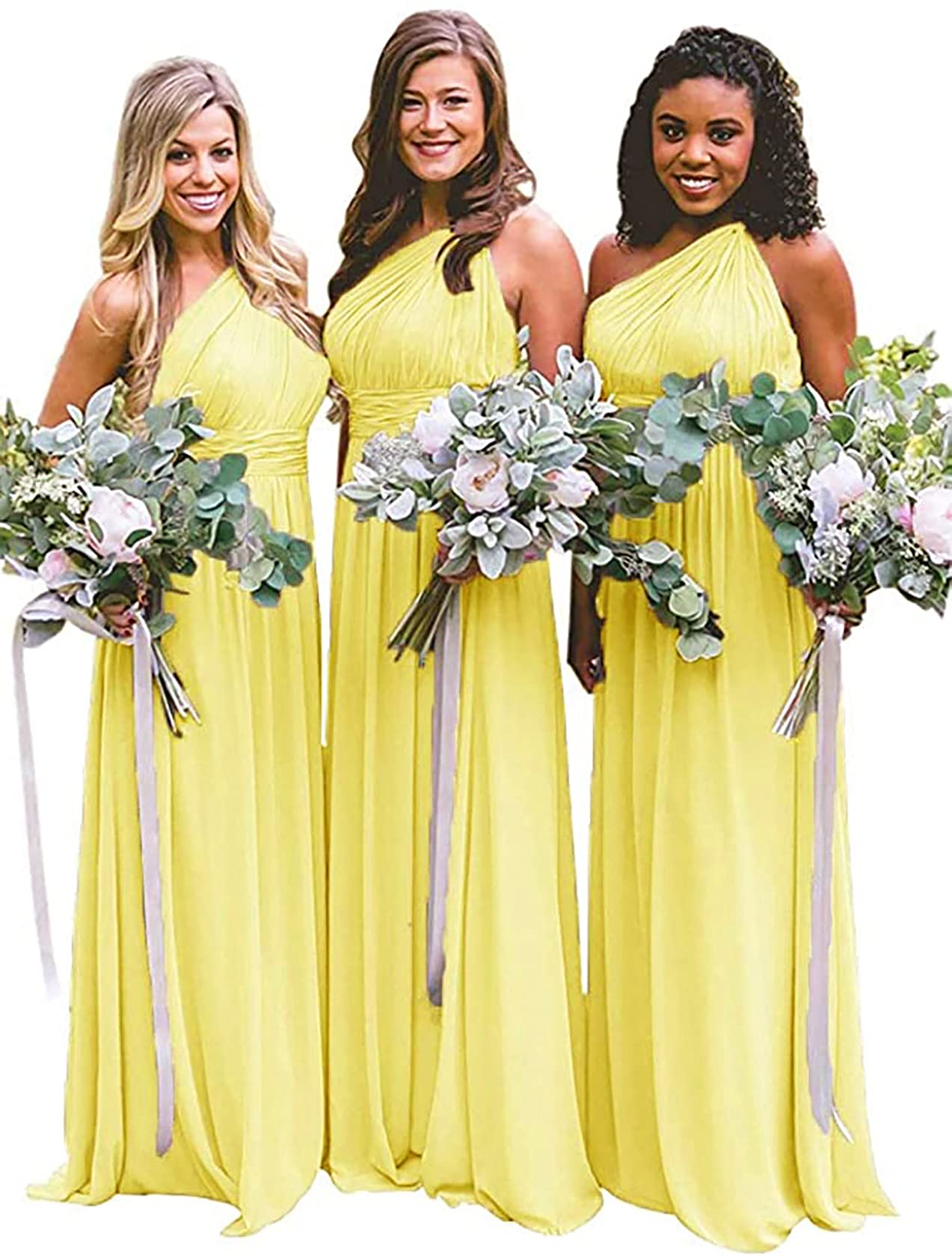 ANGELWARDROBE Women's One Shoulder Long Bridesmaid Dresses - Elegant Chiffon Formal Evening Gowns for Weddings, Parties & Special Occasions | Perfect for Bridal Showers, Prom & Black Tie Events