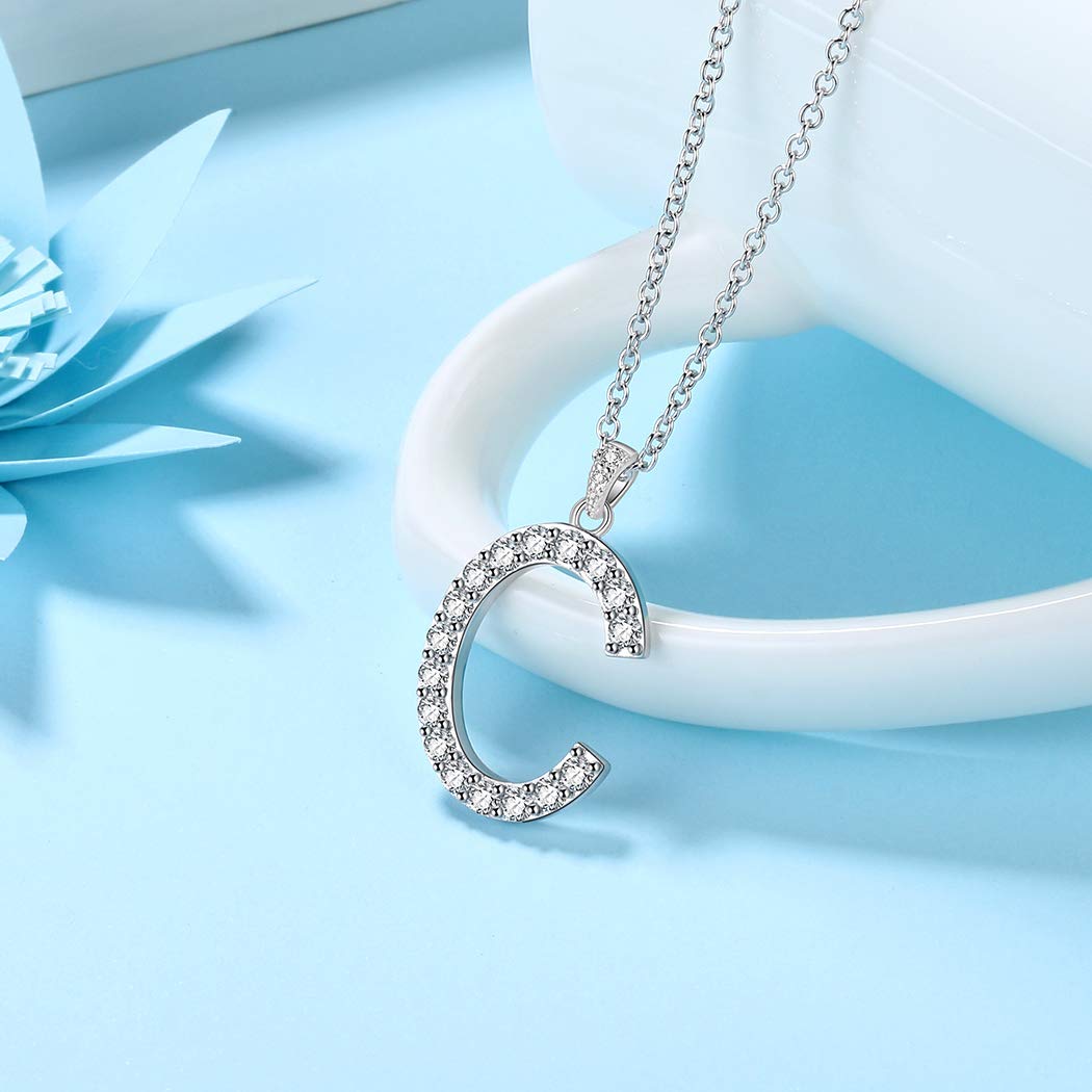 18K White Gold Plated Initial Letter Pendant Necklace for Women & Men - 925 Sterling Silver Cubic Zirconia Monogram Jewelry with Gift Box | Personalized Birthday Gift, Anniversary Present, Graduation Keepsake | Perfect for Daily Wear, Special Occasions & Meaningful Gifting