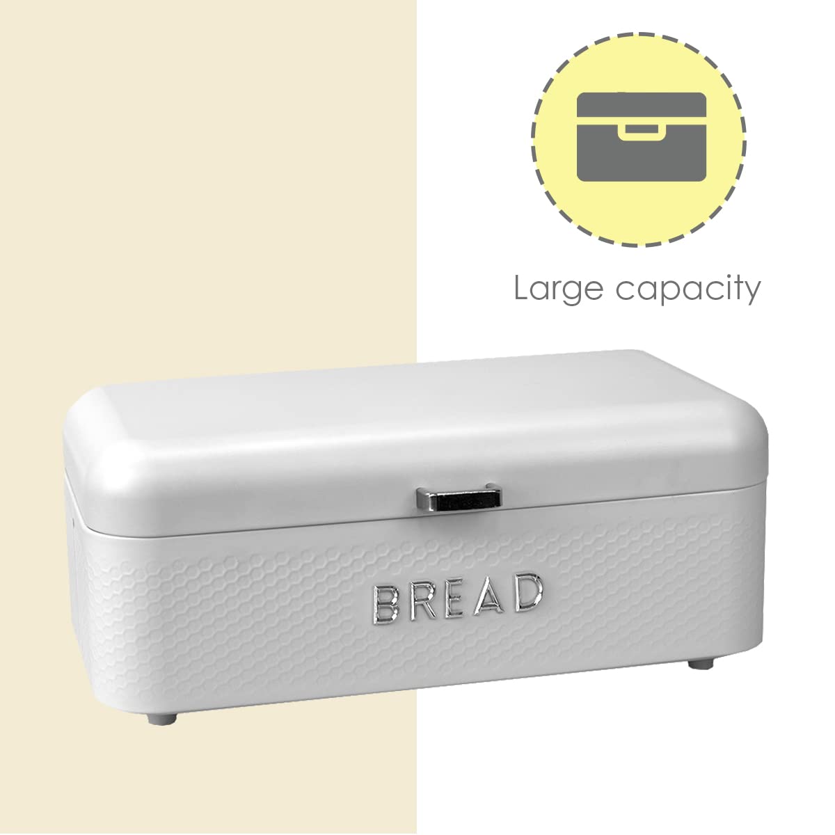 Stainless Steel Bread Box for Kitchen Countertop - White Vented Bread Storage with Hinge Lid & Non-Slip Feet | Large Bread Keeper for Loaves, Bagels, Croissants | Perfect for Bakeries, Restaurants & Home Kitchens