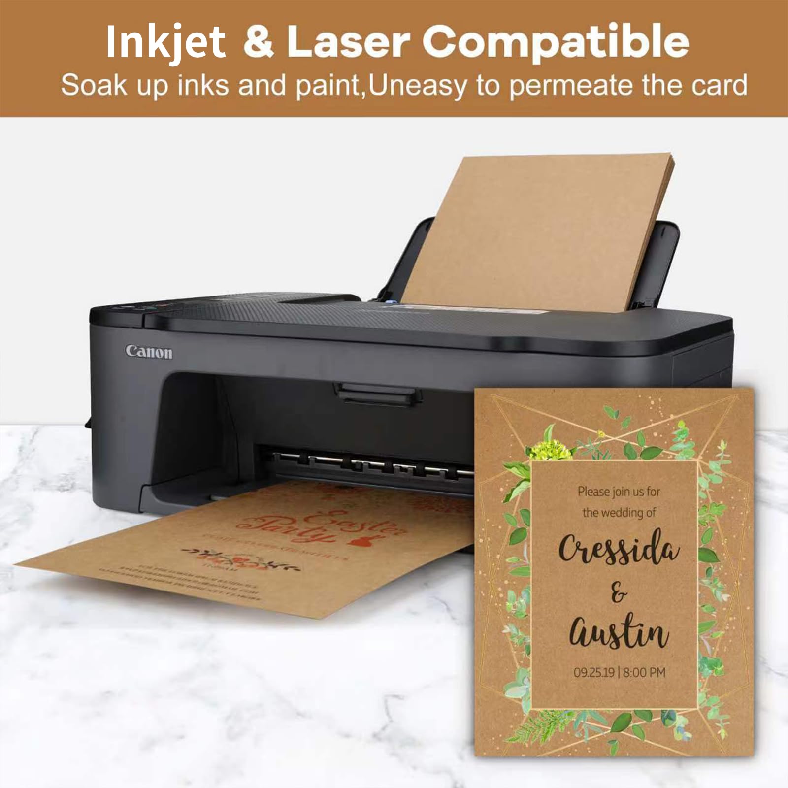 Goefun 100 Sheets Kraft Brown Cardstock Paper 8.5 x 11 Inches - 80lb Heavy Duty Printer Paper for Invitations, Menus, DIY Cards, Scrapbooking & Craft Projects - Perfect for Wedding Stationery, Gift Wrapping & Home Decor